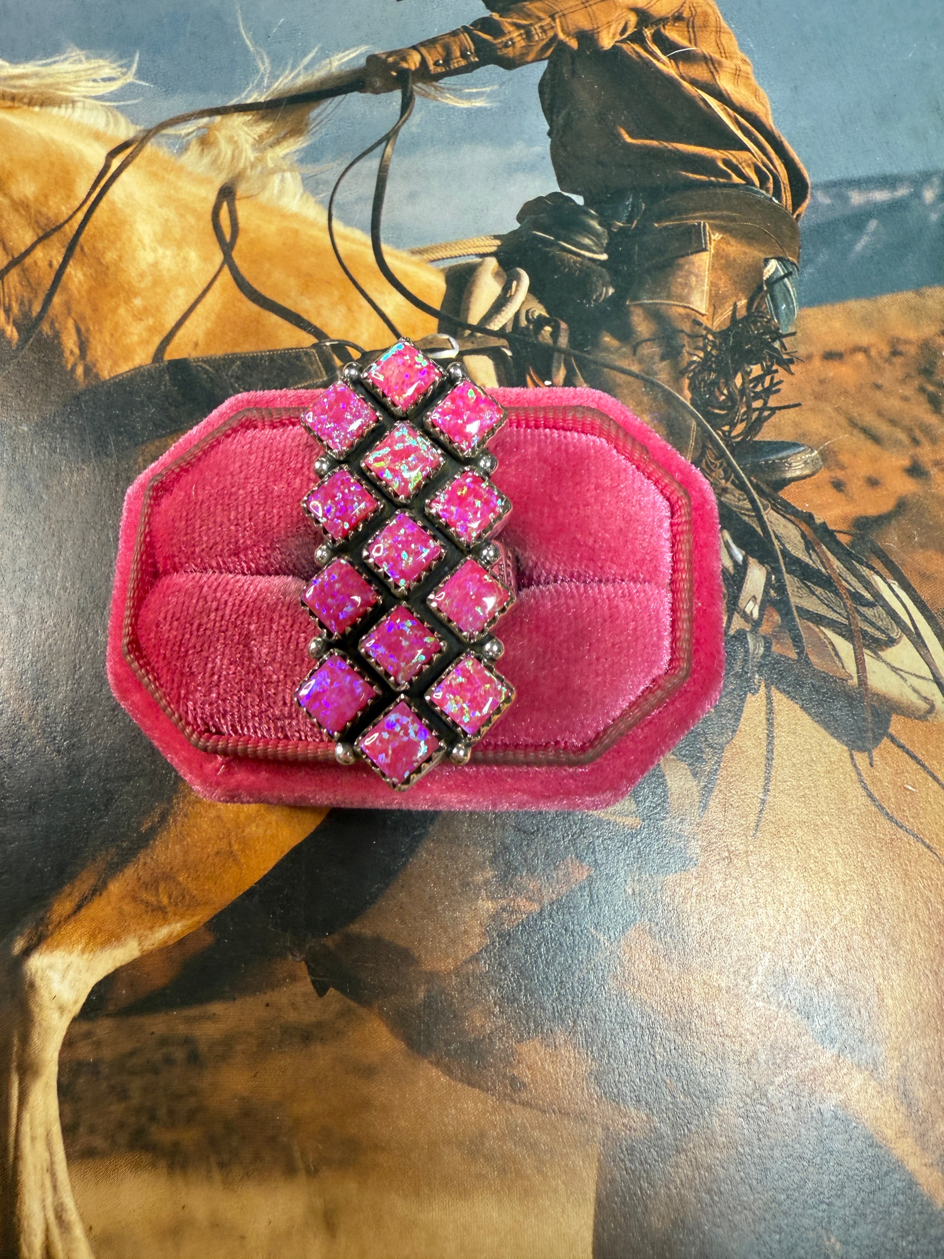 Handmade Adjustable Hot Pink Fire Opal Sterling Silver Ring