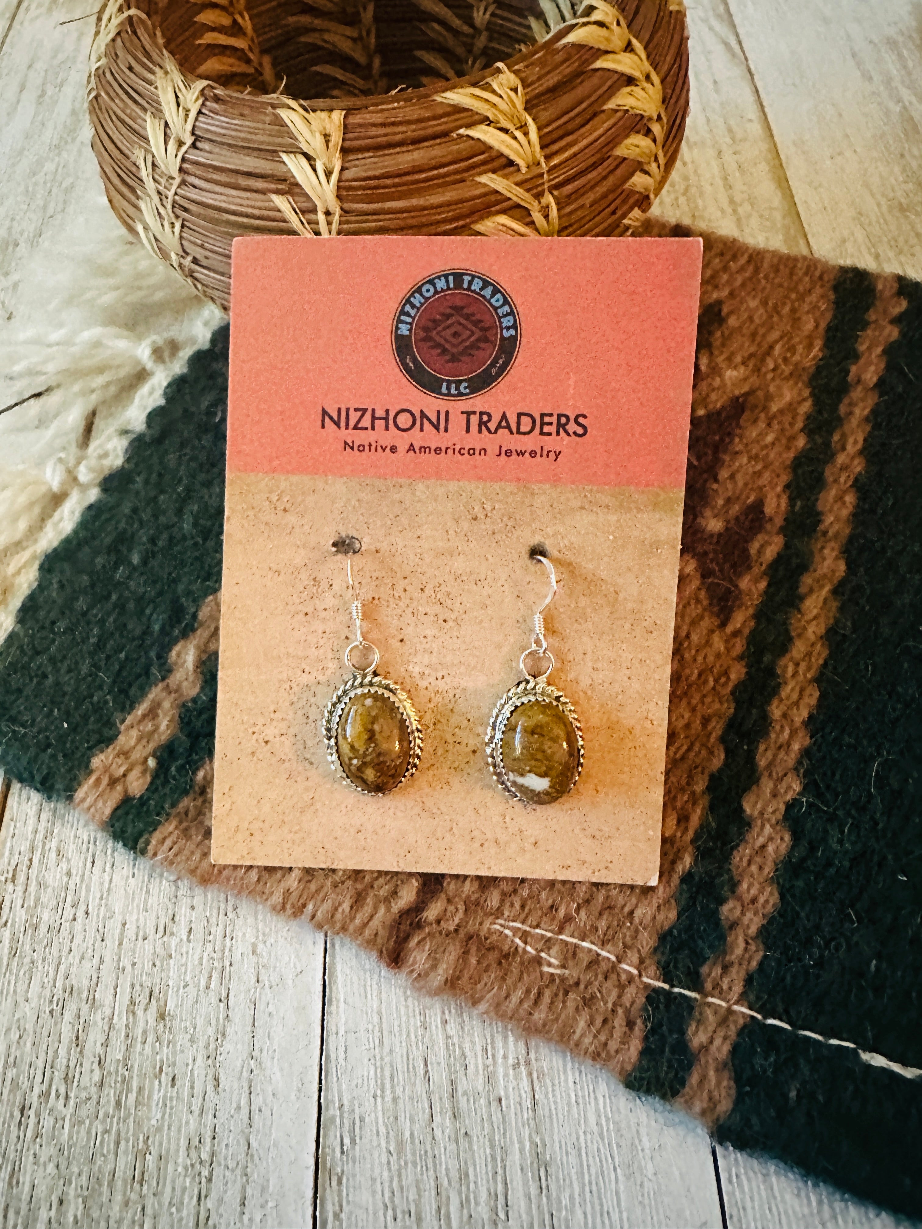 Navajo Sterling Silver, & Jasper Dangle Earrings