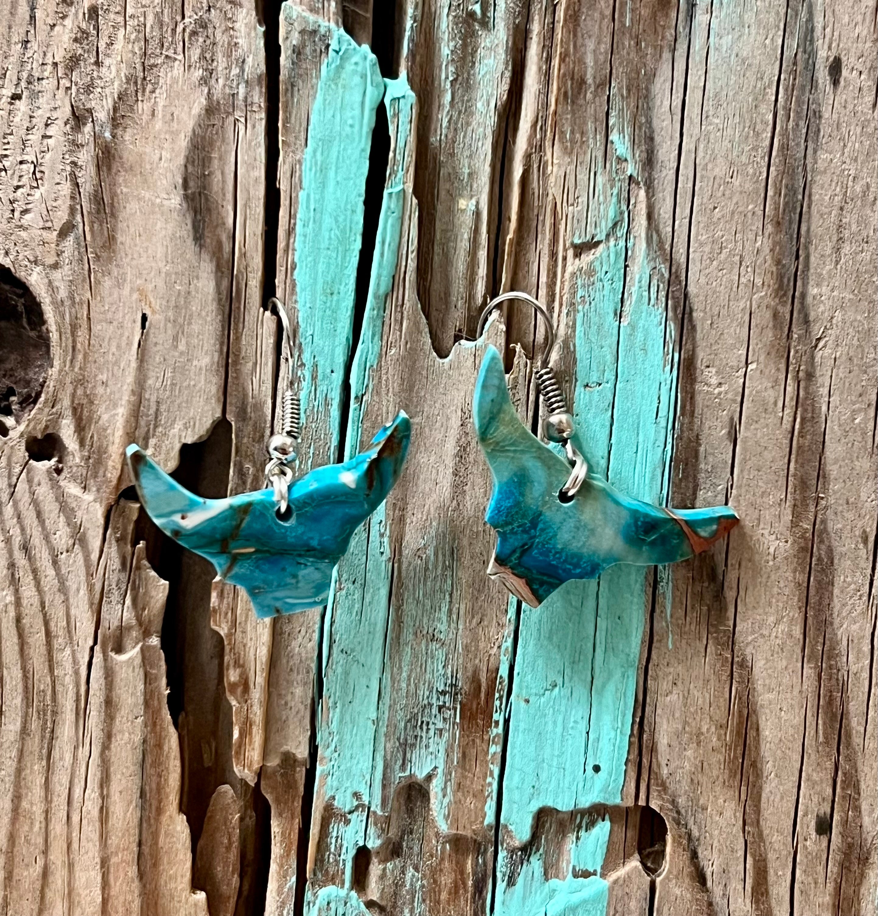 Handcrafted Blue Indigo Turquoise & Sterling Silver Bull head Slab Earrings