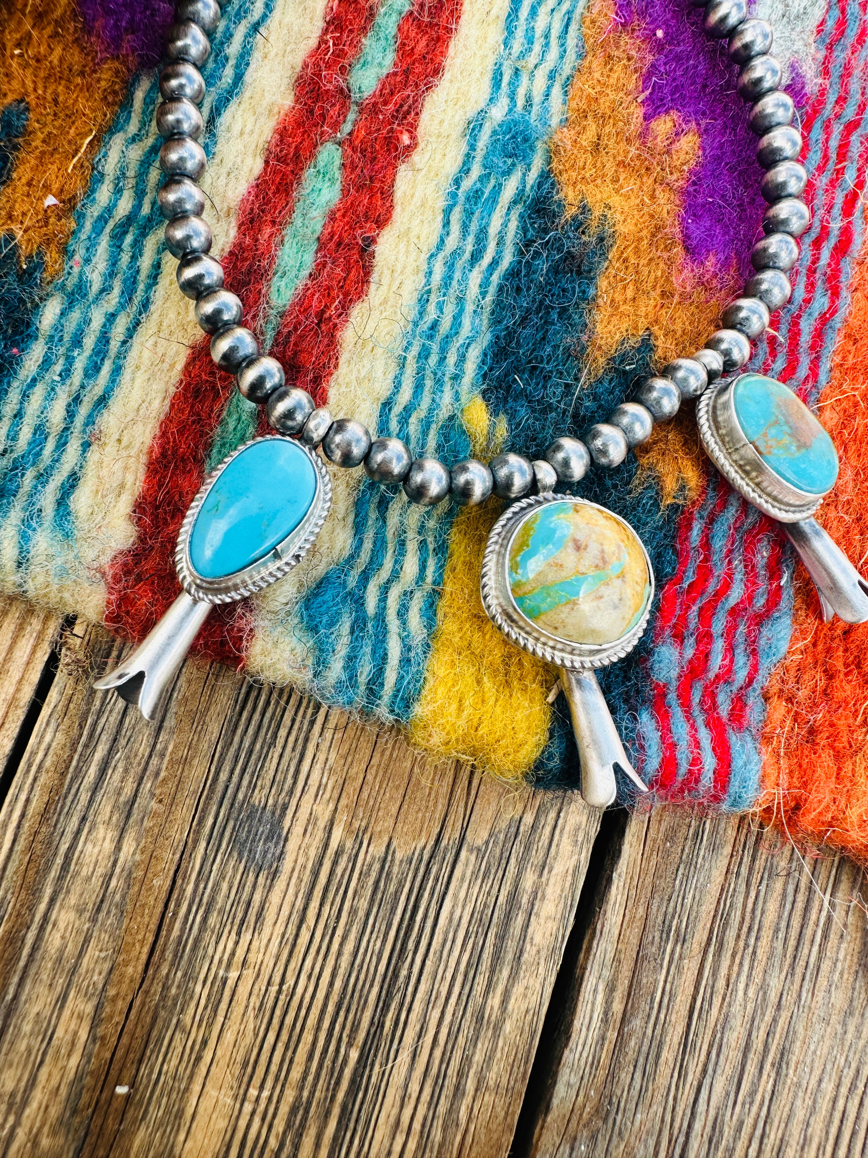 Handcrafted 3mm Sterling Silver Pearl & Turquoise Blossom Stretch Bracelet