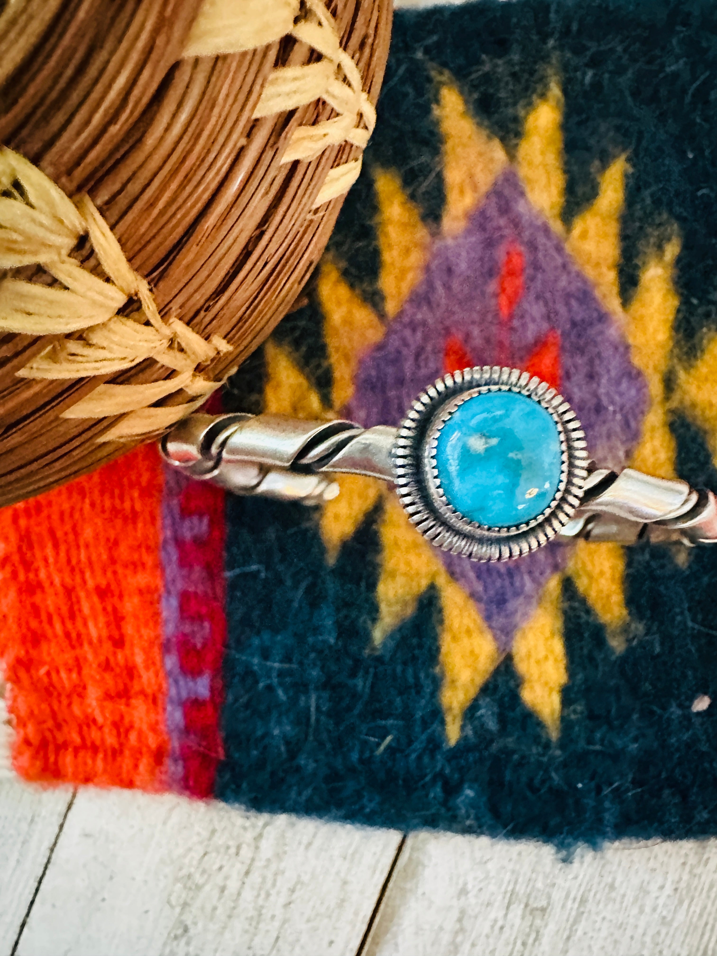 Navajo Sterling Silver & Kingman Turquoise Cuff Bracelet