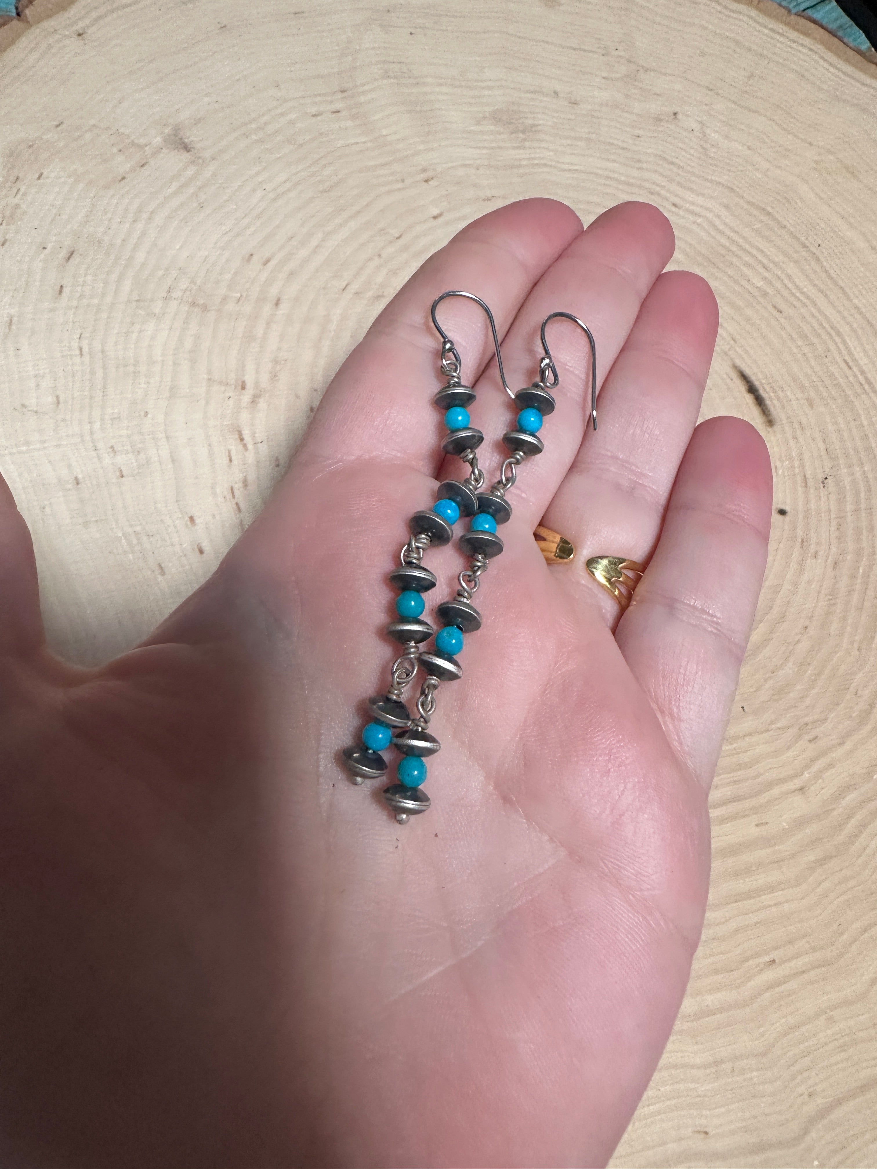 Handmade Turquoise And Sterling Silver Beaded Dangle Earrings