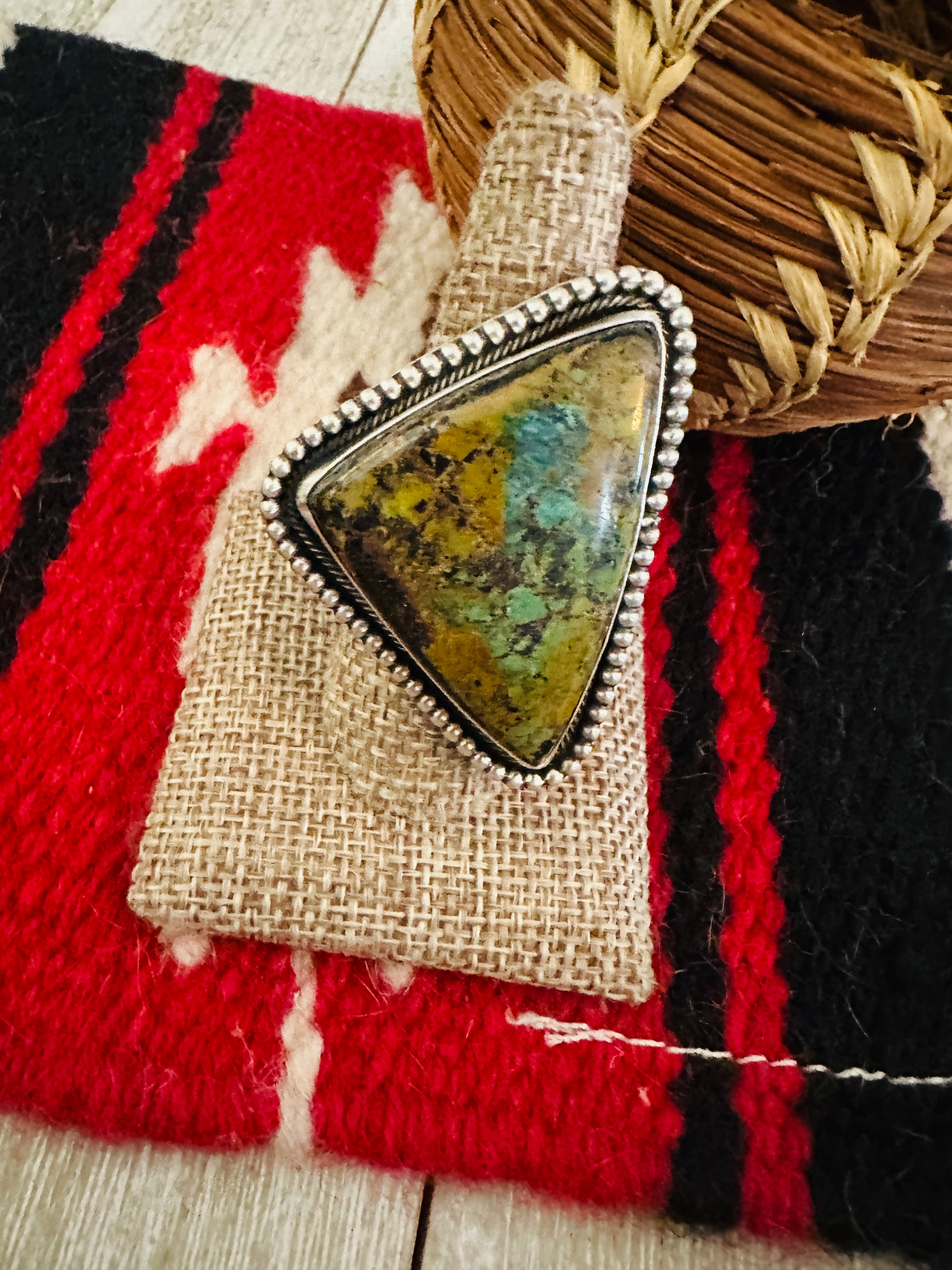 Hand Crafted Hubei Turquoise & Sterling Silver Ring Size 9