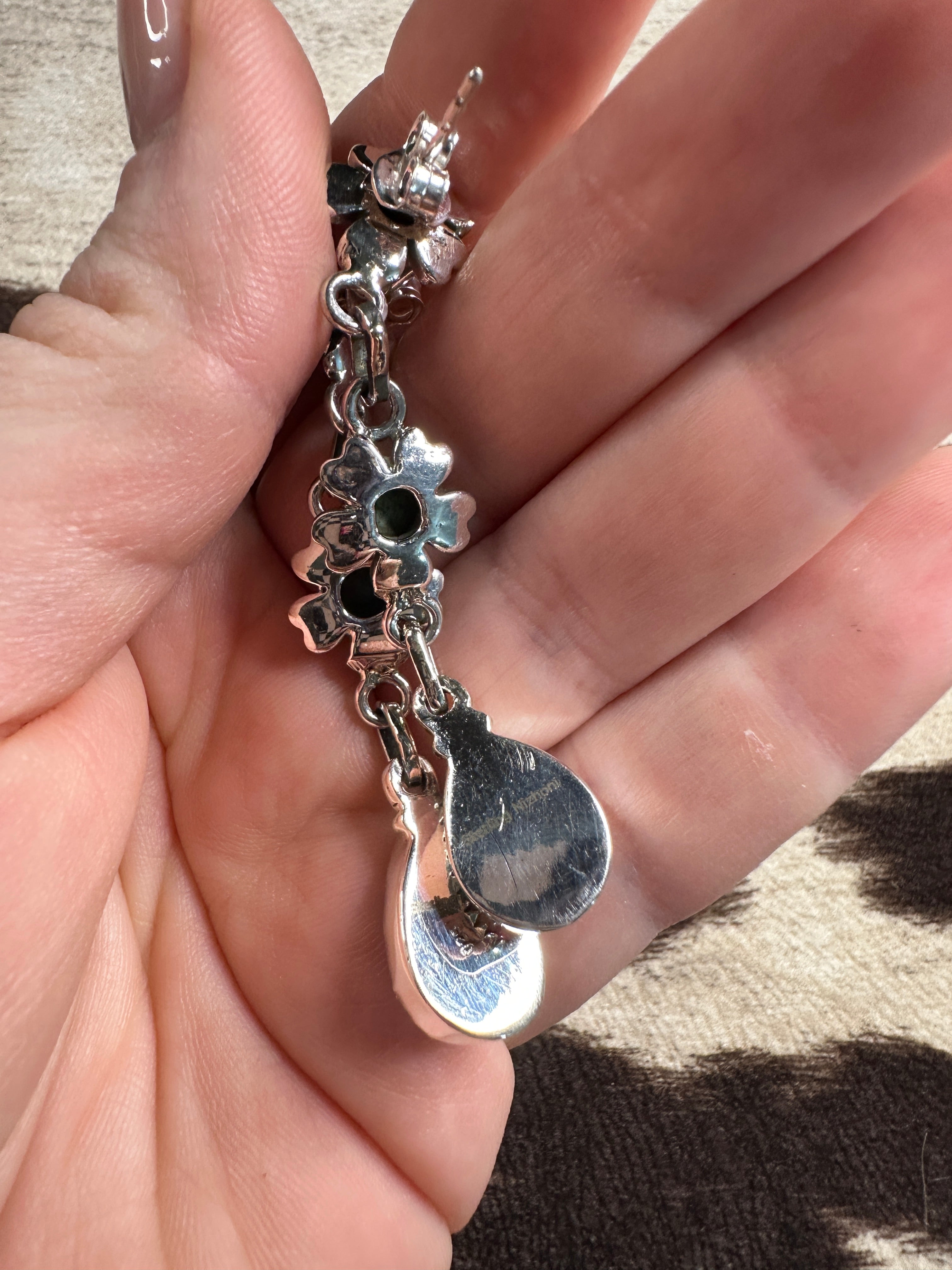 Dahlia Rose & Turquoise Handmade Sterling Silver Flower Dangles