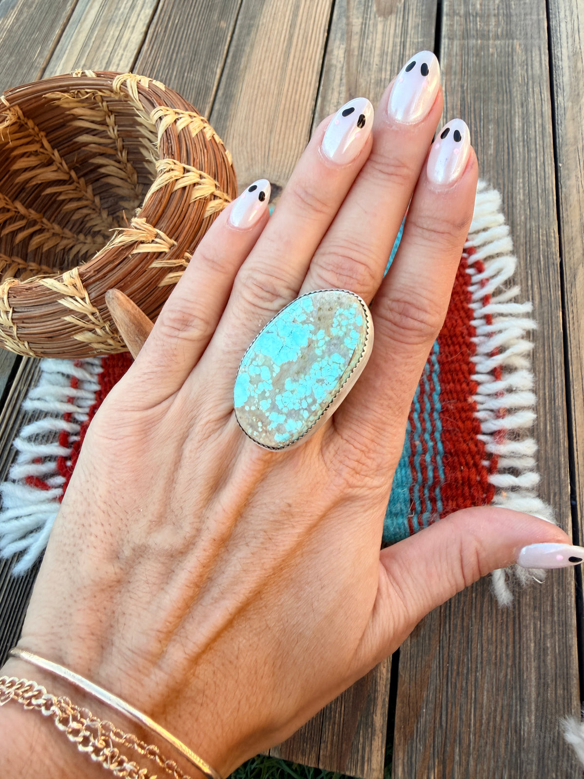 Handcrafted Number 8 Turquoise & Sterling Silver Adjustable Ring by Leslie Nez