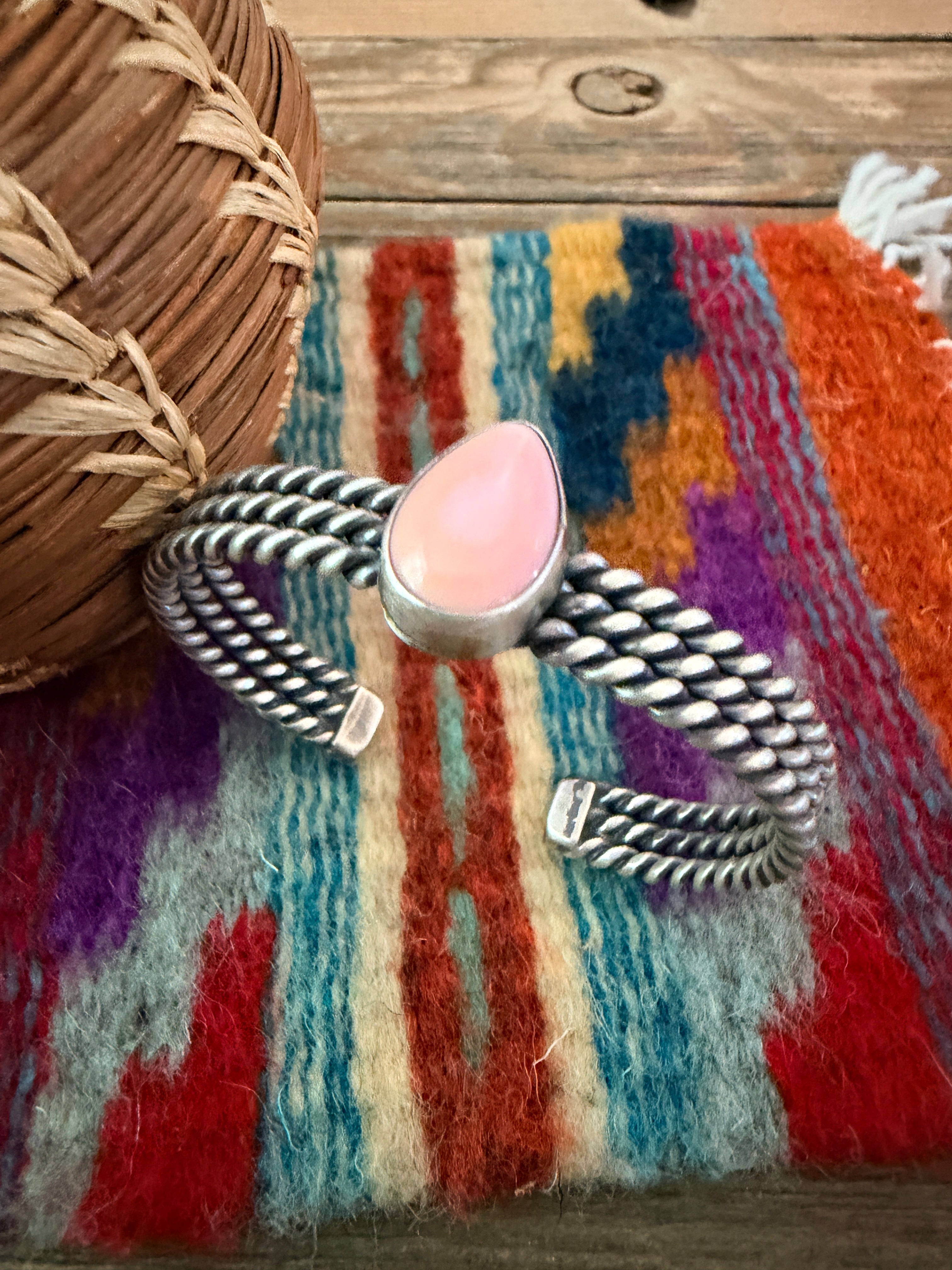 Handcrafted Queen Pink Conch & Sterling Silver Cuff Bracelet