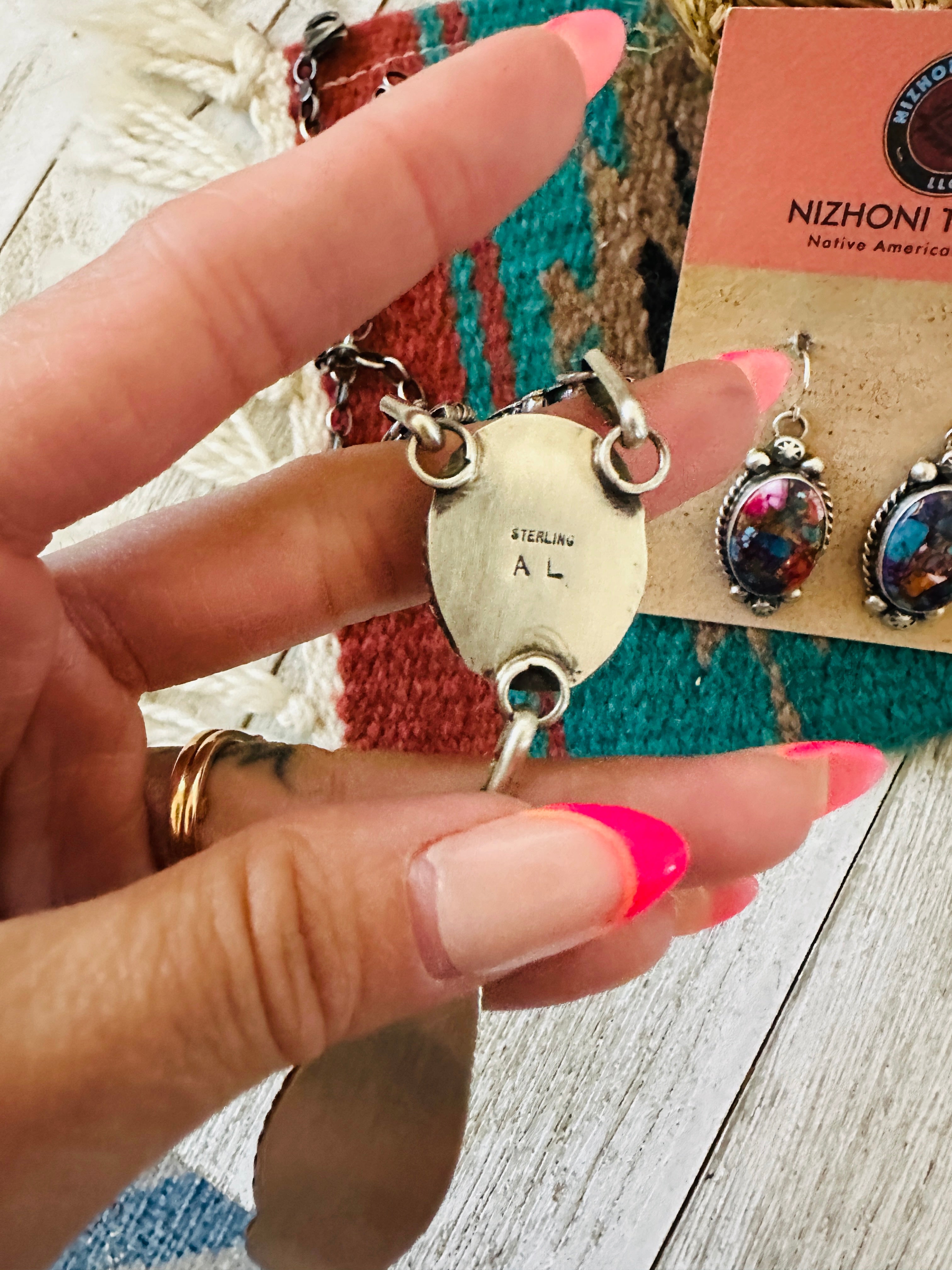 Handcrafted Sterling Silver & Pink Dream Mojave Lariat Necklace Set by Augustine Largo