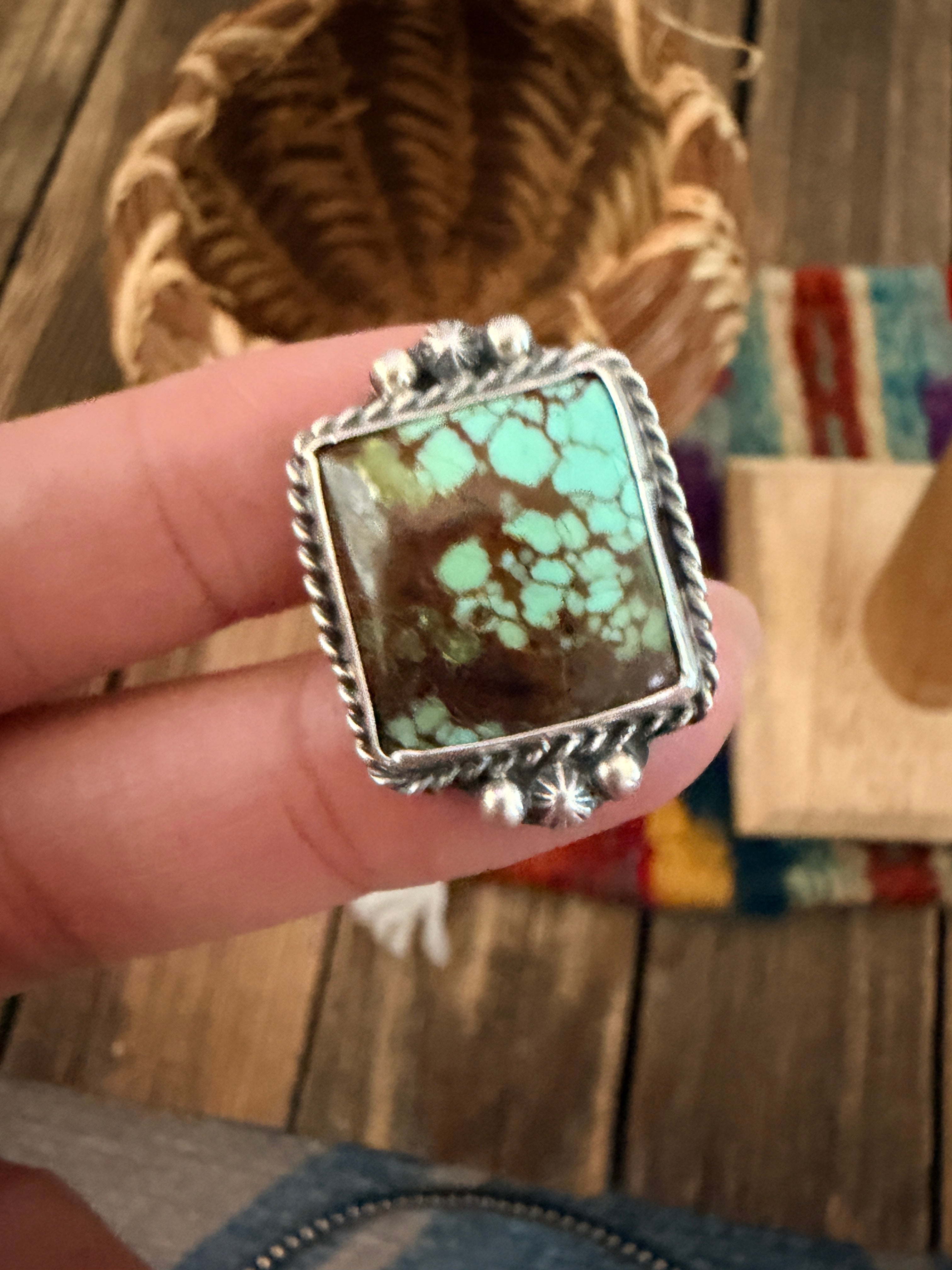 Handcrafted Turquoise & Sterling Silver Ring Size 8