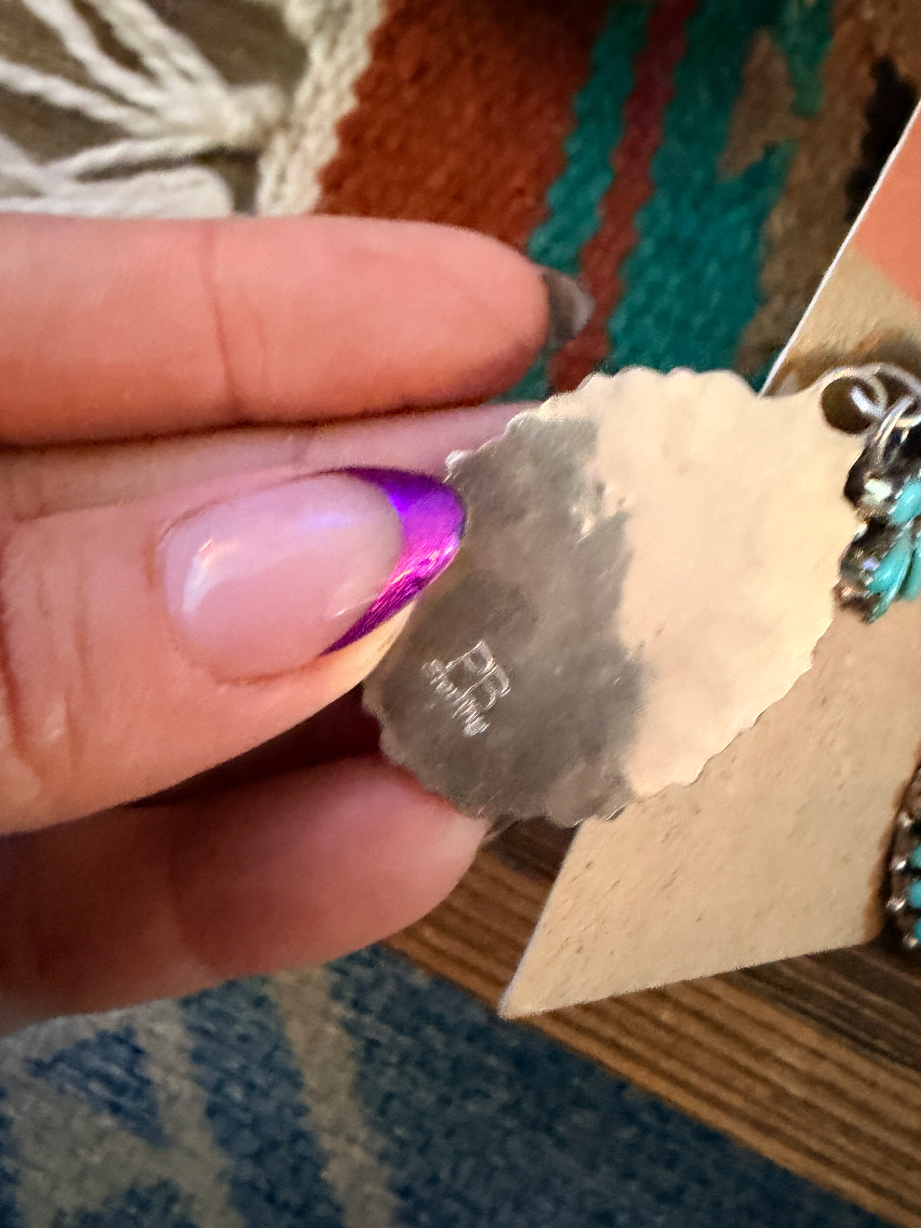 Handcrafted Turquoise & Sterling Silver Cluster Dangle Earrings by Pamela Benally