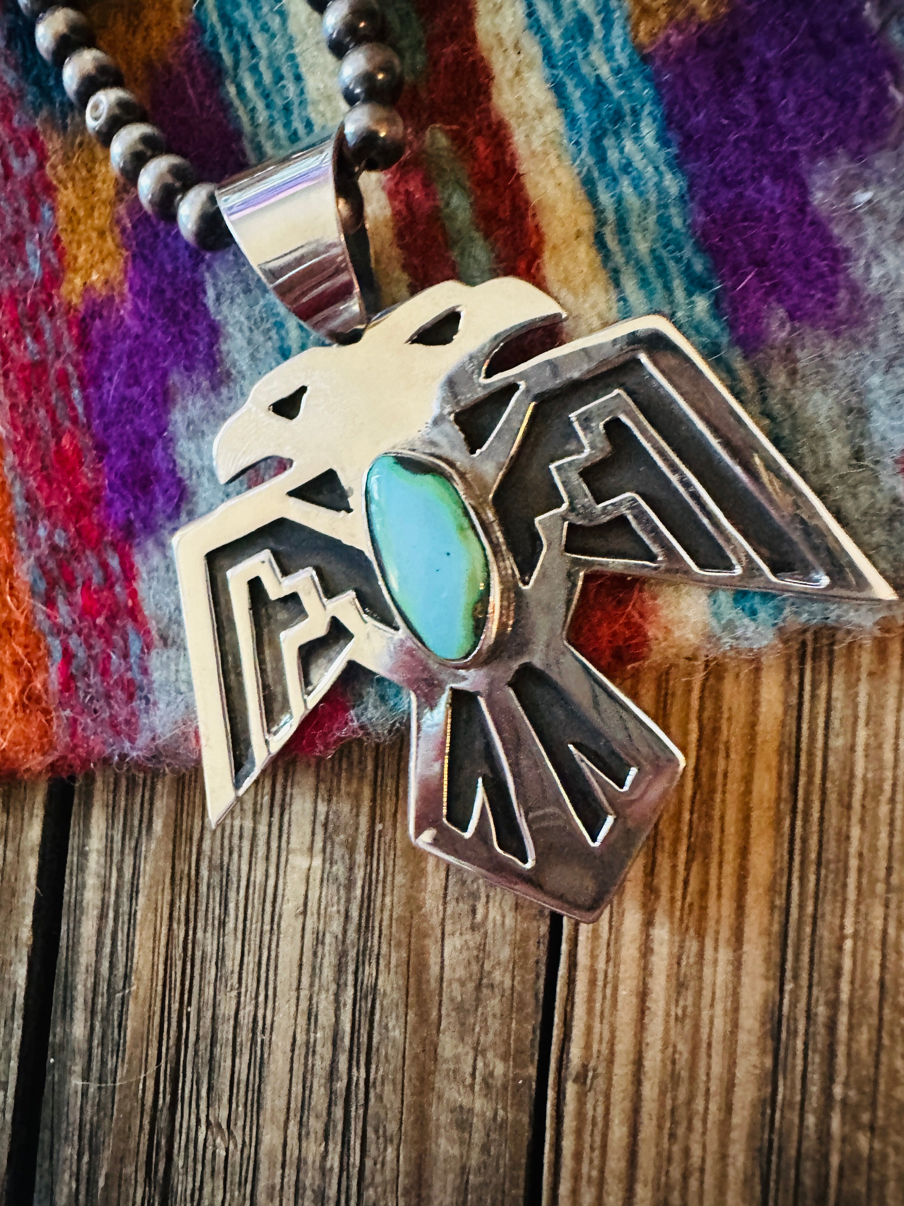 Handcrafted Sterling Silver & Turquoise Thunderbird Pendant