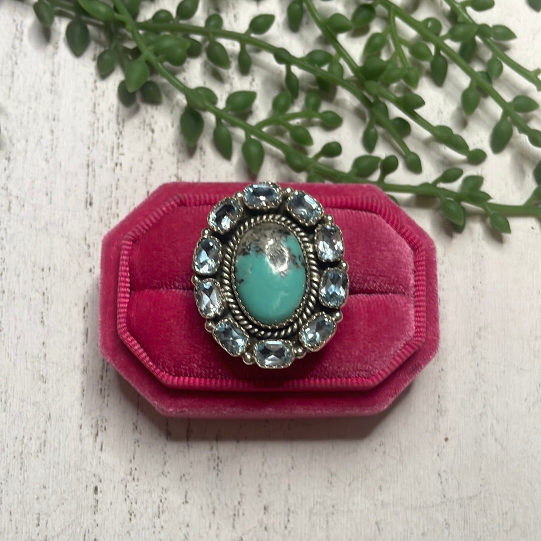 Nizhoni Handmade Turquoise & Blue Topaz Sterling Silver Adjustable Ring