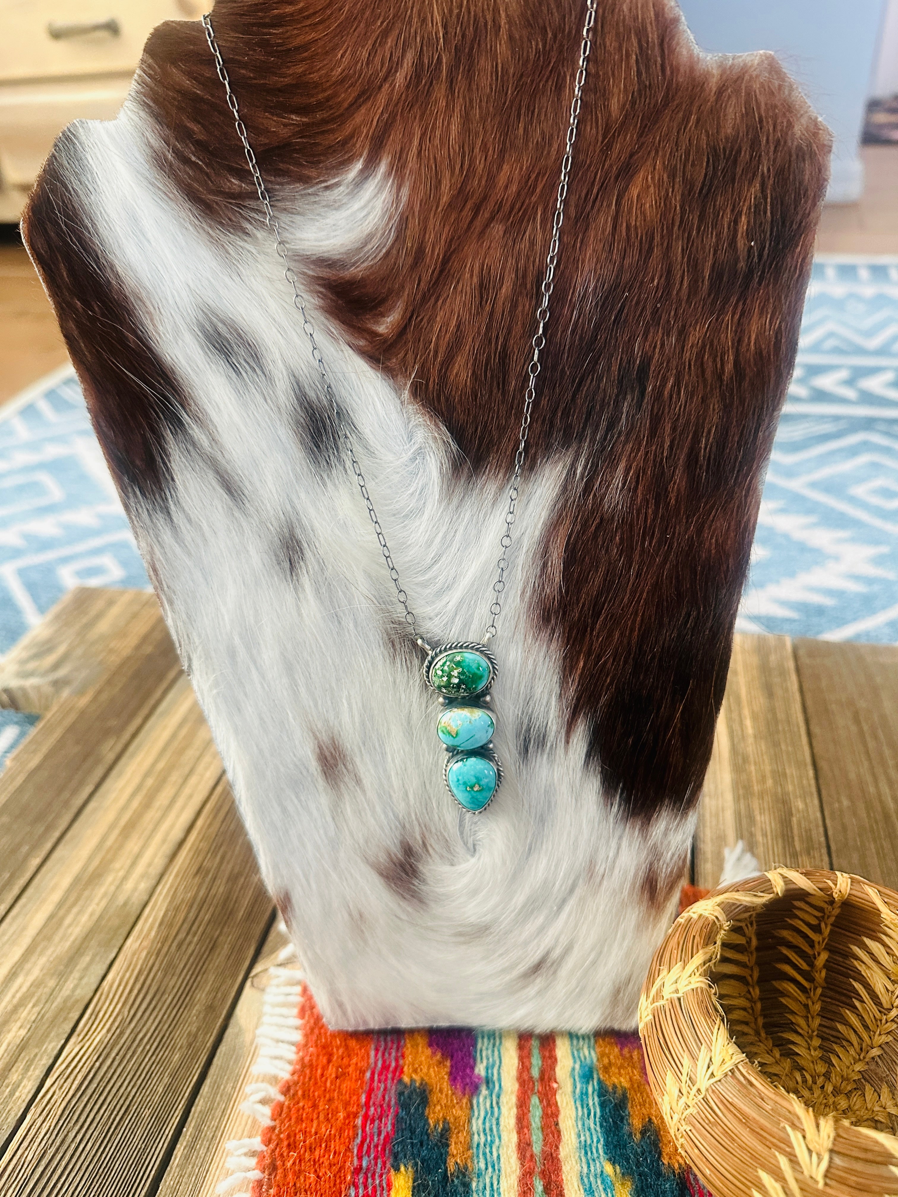 Handcrafted Sonoran Mountain Turquoise & Sterling Silver Necklace by Vicky Hicks