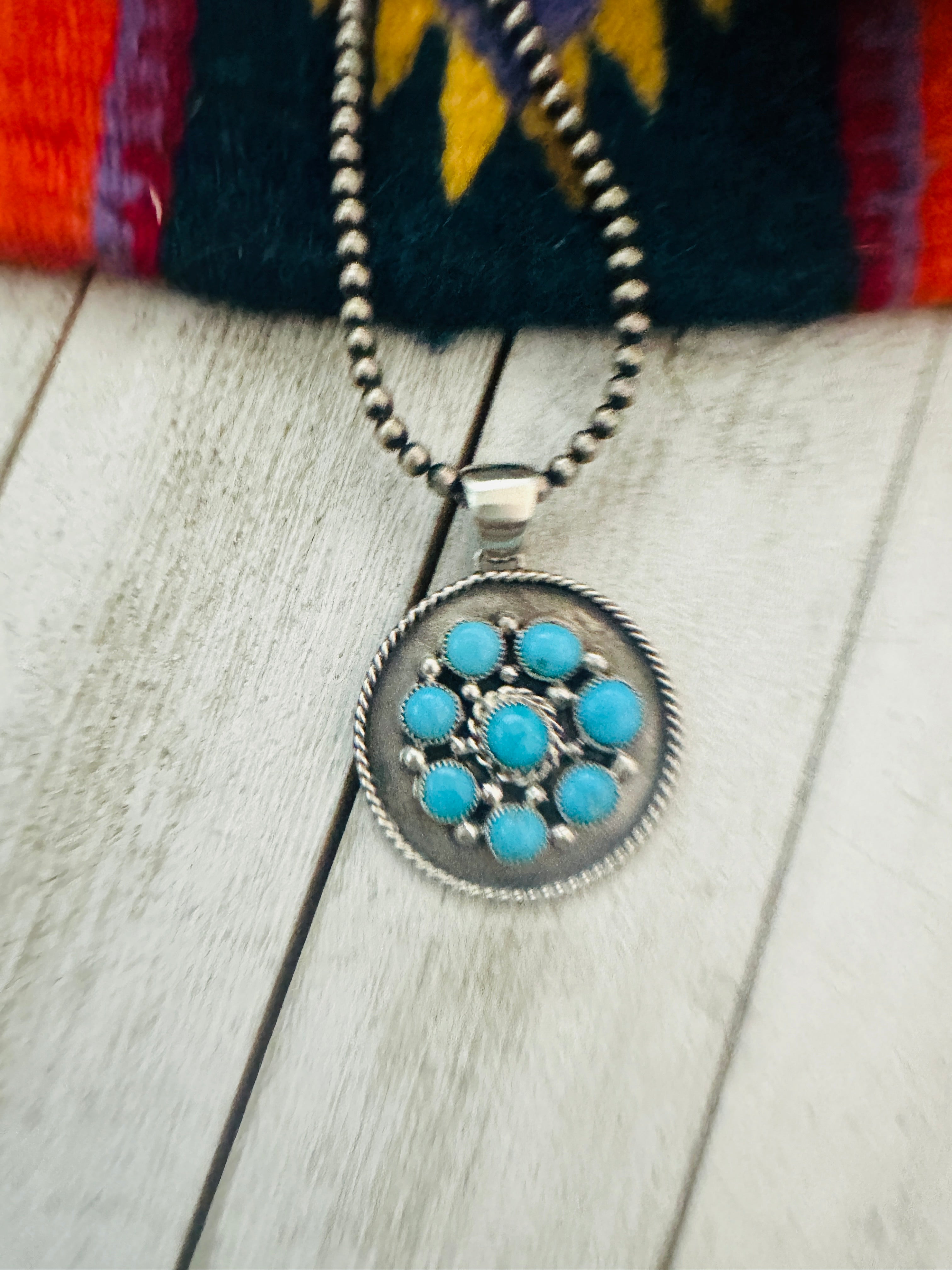 Navajo Sterling Silver & Sleeping Beauty Turquoise Cluster Pendant