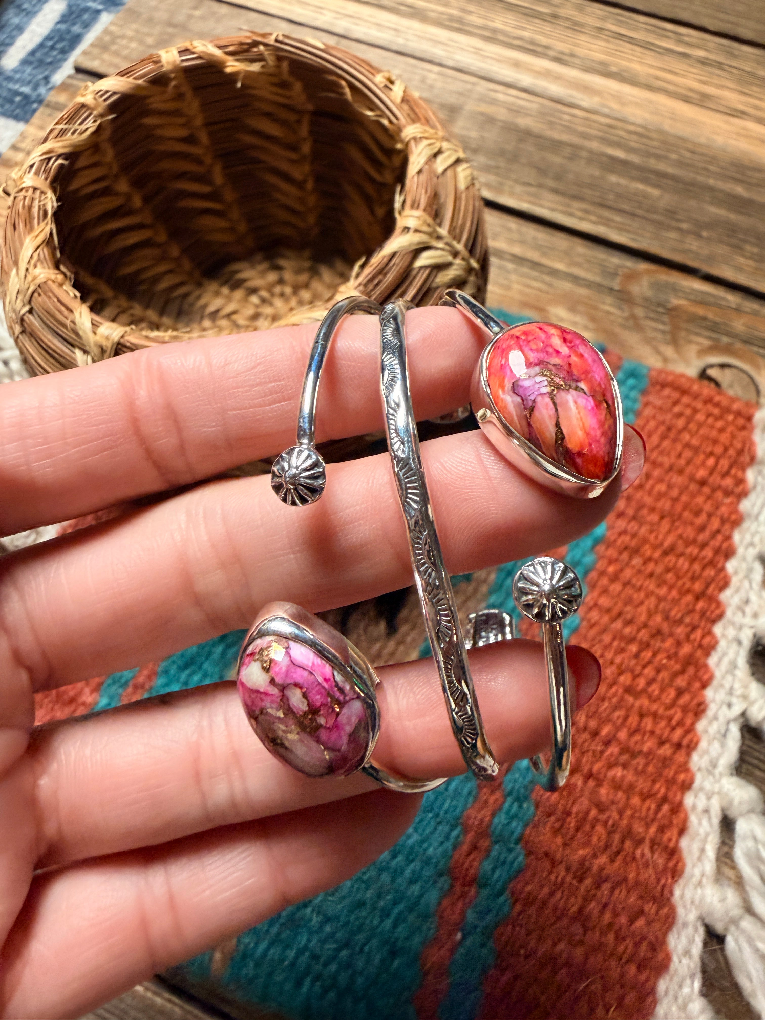 Handcrafted Sterling Silver & Pink Mojave Cuff Bracelet