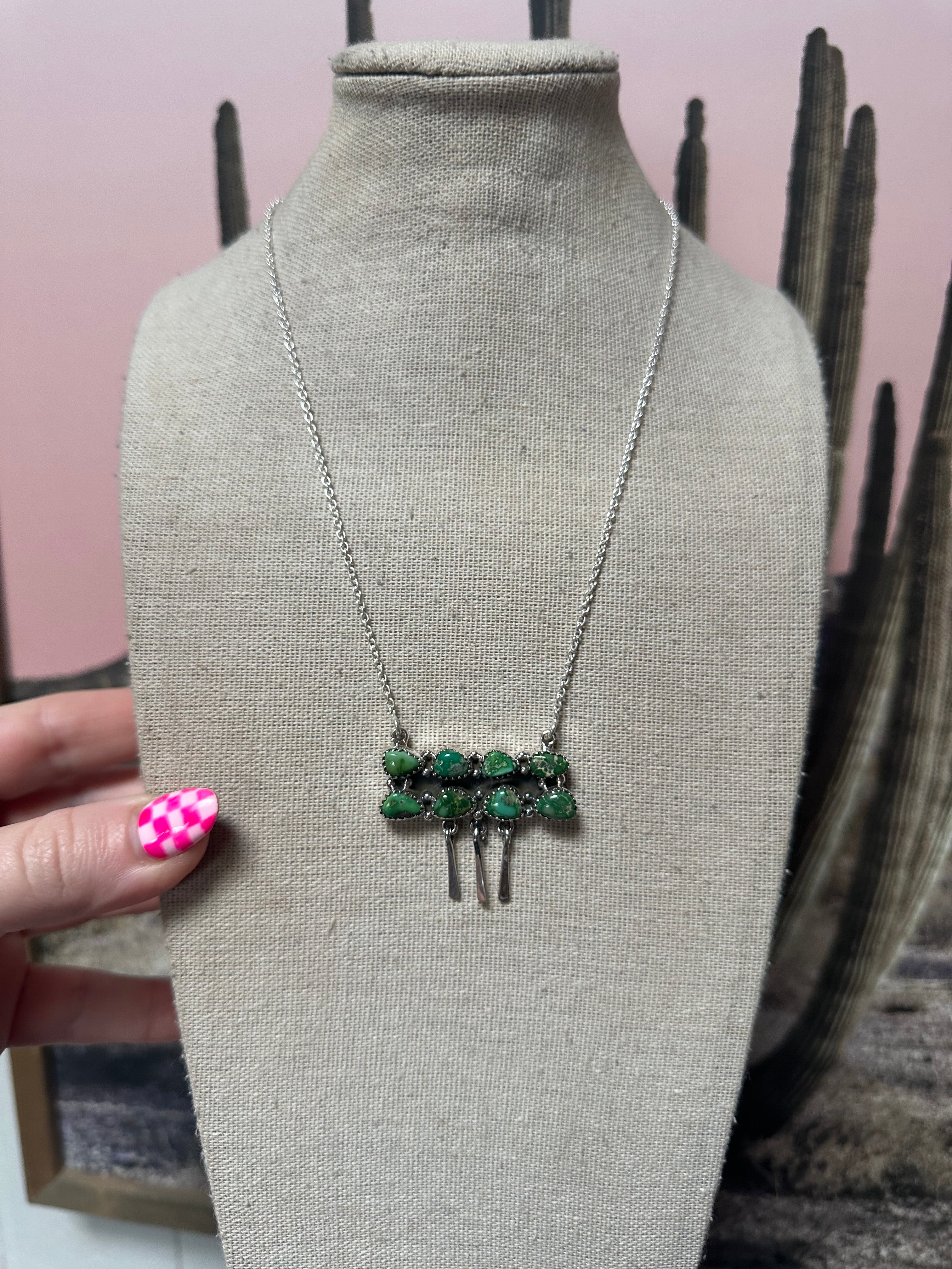 Handmade Sterling Silver & Sonoran Turquoise Bar Fringe Necklace