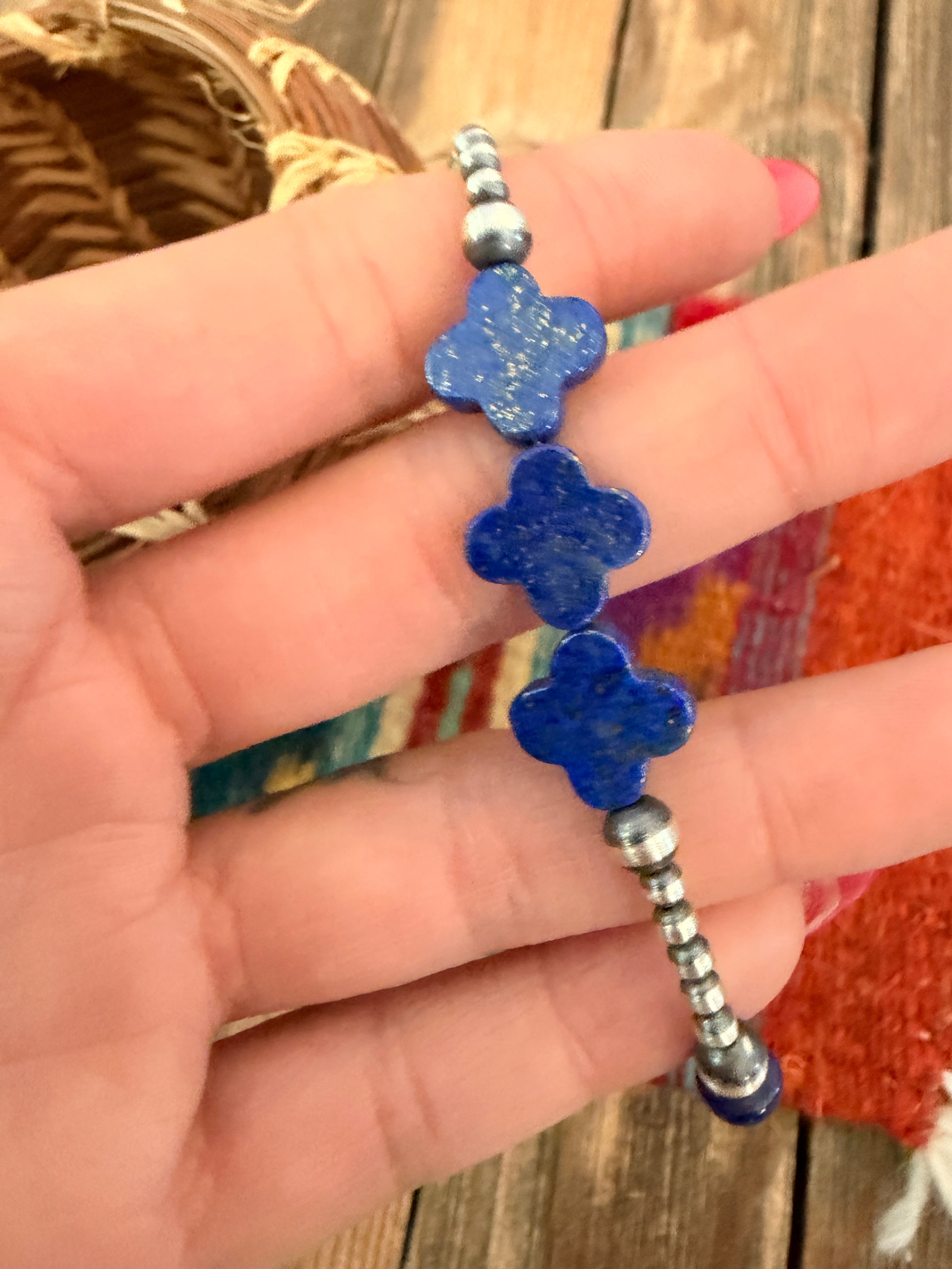 Handcrafted Lapis & Sterling Silver Beaded Bracelet