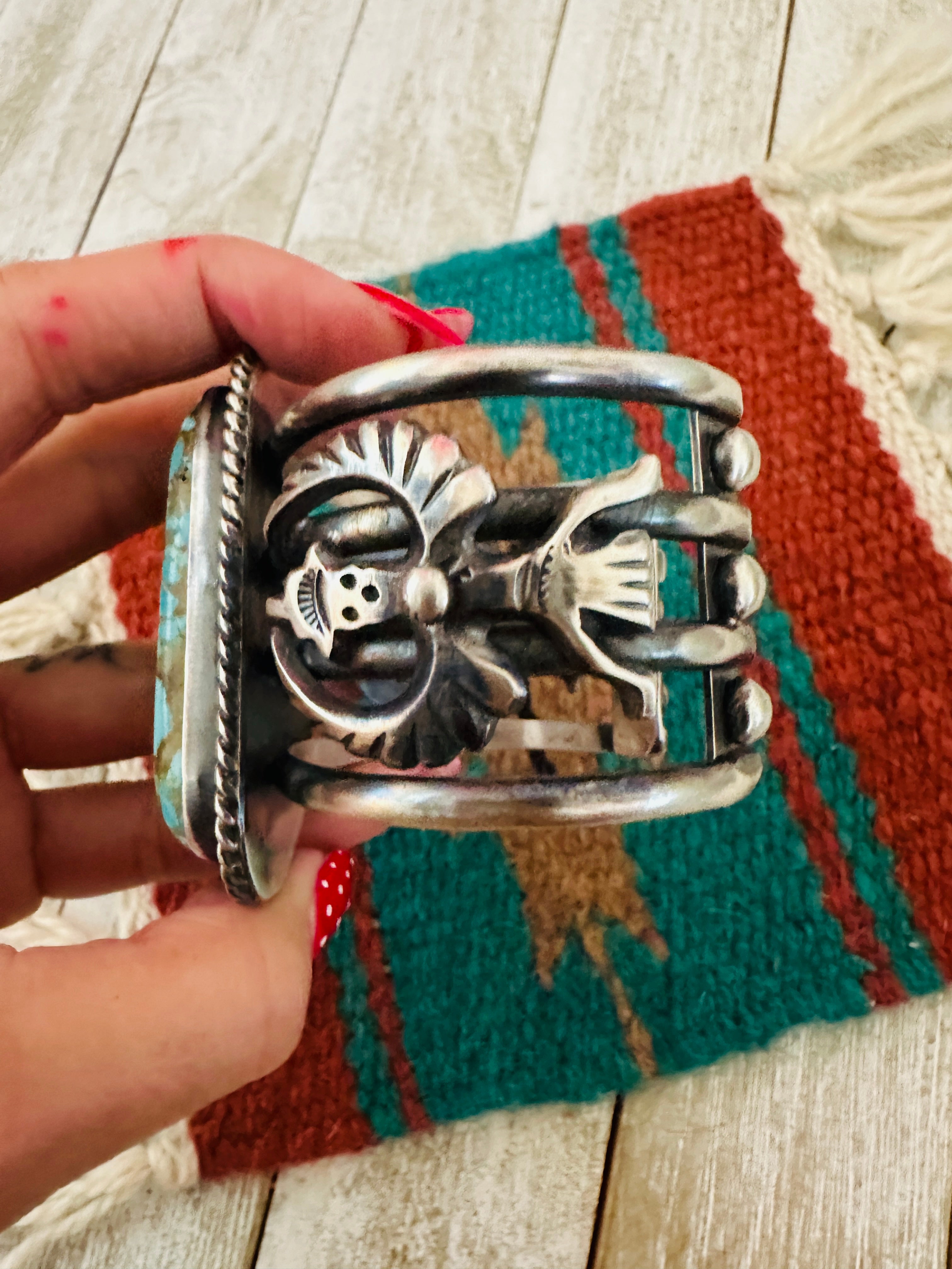 Handcrafted Sterling Silver & Number 8 Turquoise Cuff Bracelet by Chimney Butte