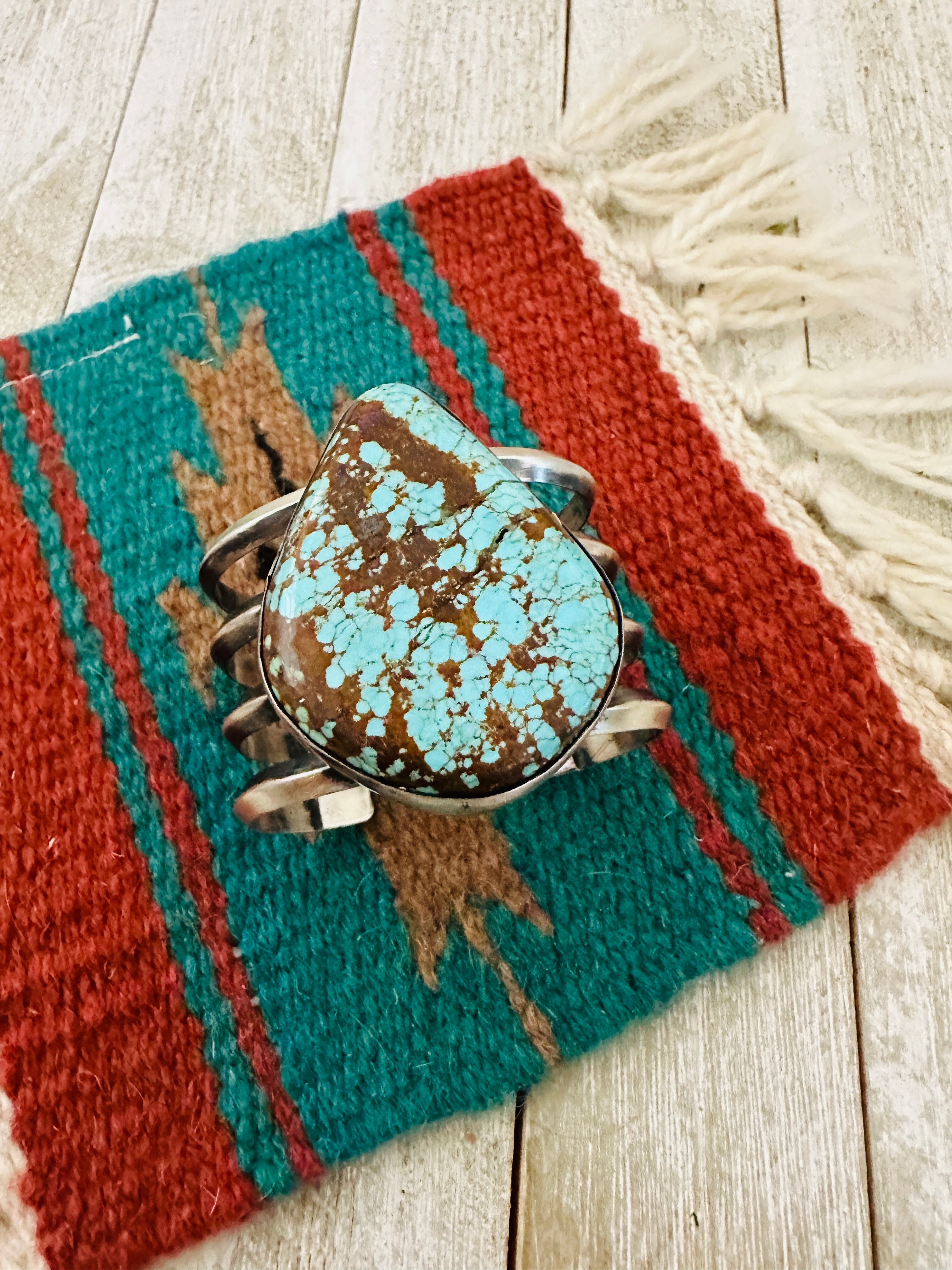 Handcrafted Sterling Silver & Number 8 Turquoise Cuff Bracelet by Chimney Butte