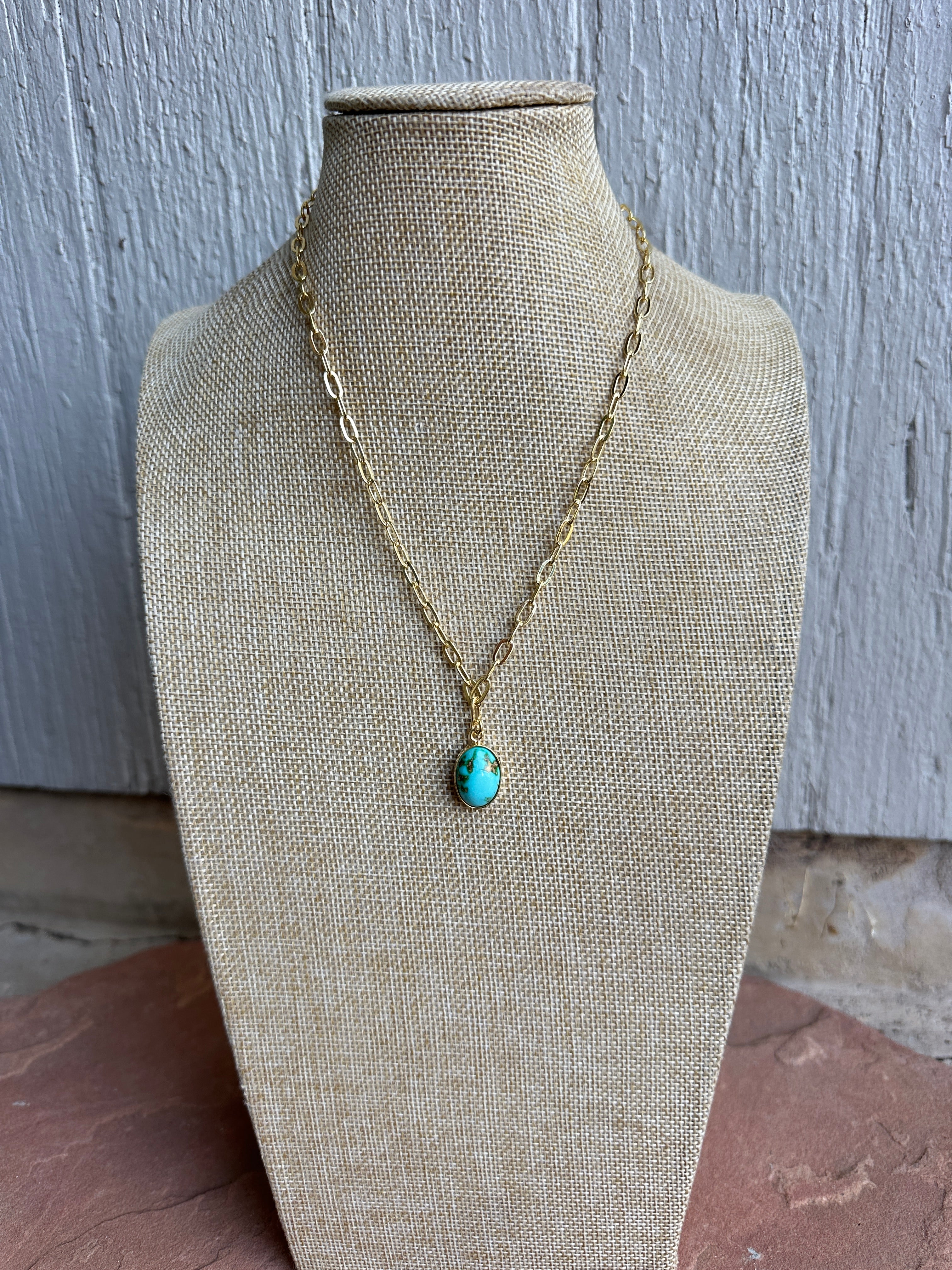 “The Golden Collection” THE SONORAN Handmade Natural Sonoran Mountain Turquoise 14k Gold Plated Necklace STYLE 3