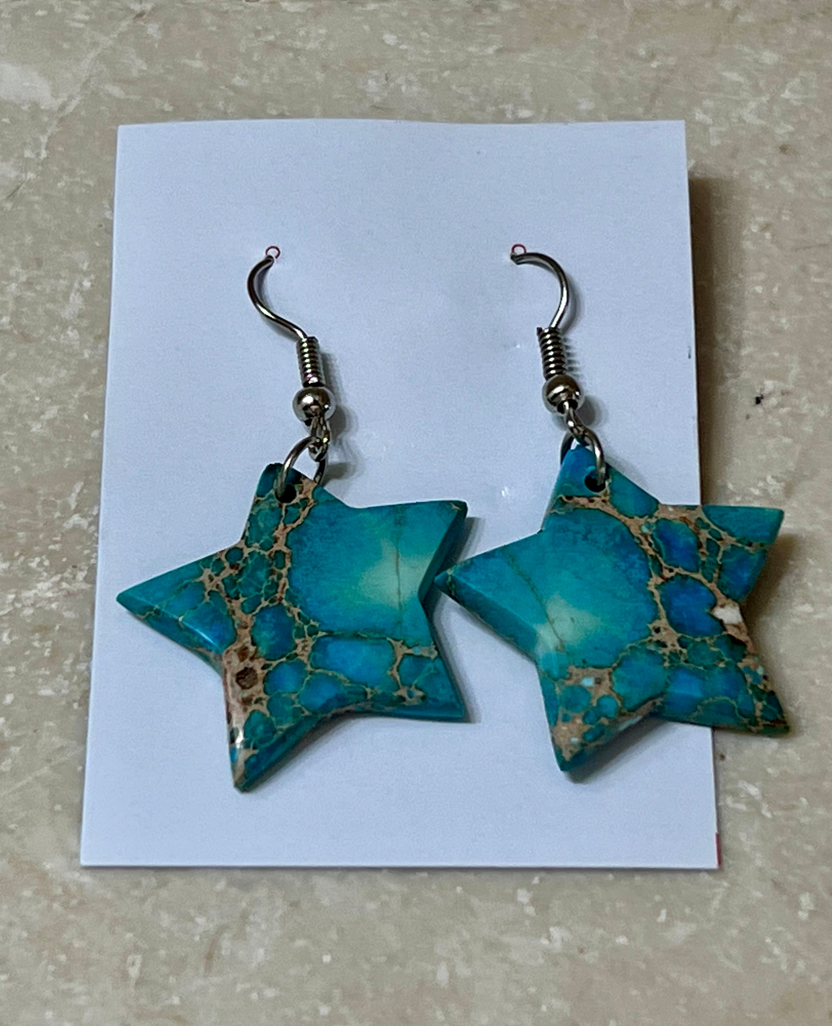Handcrafted Blue Indigo Turquoise & Sterling Silver Star Slab Earrings