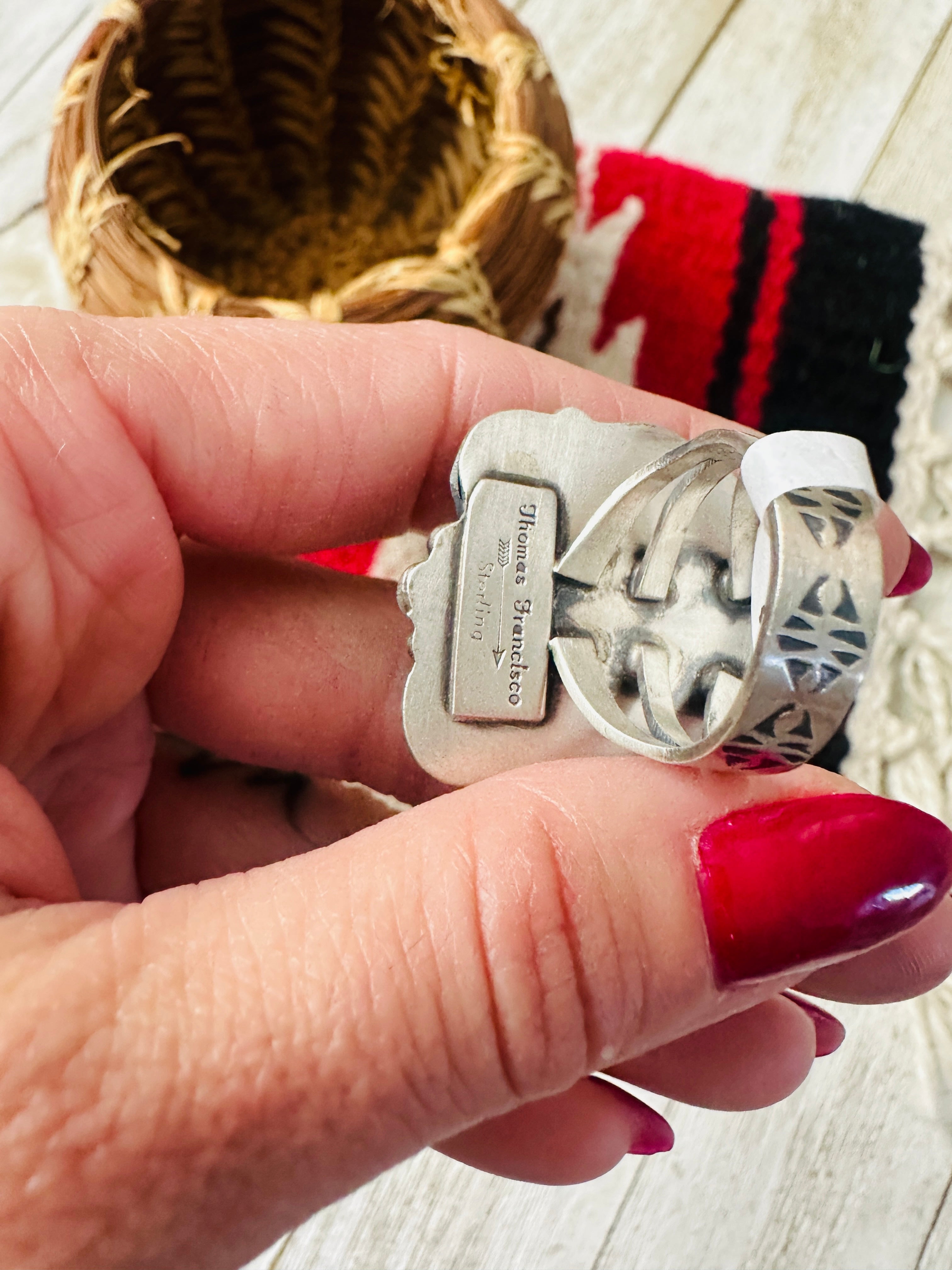 Handcrafted Ribbon Turquoise & Sterling Silver Ring Size 8 by Thomas Francisco