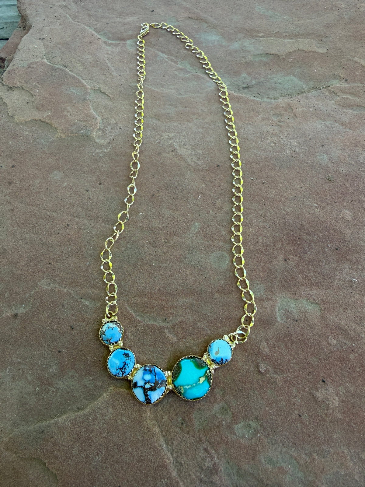 “The Golden Collection” Handmade Natural Golden Hills, Sonoran Turquoise Gold Plated Necklace STYLE 2