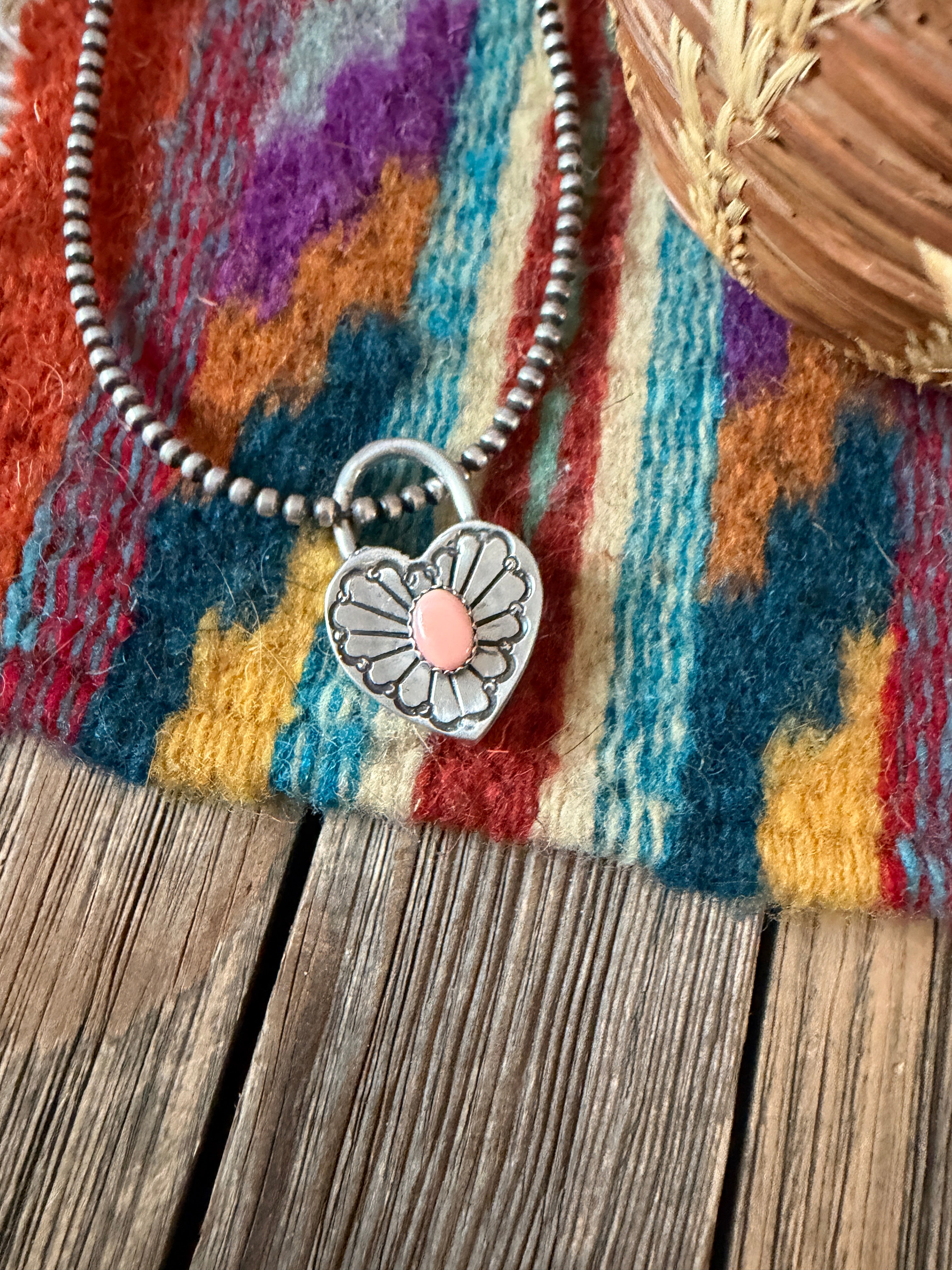 Handcrafted Sterling Silver & Queen Pink Conch Heart Locket Pendant