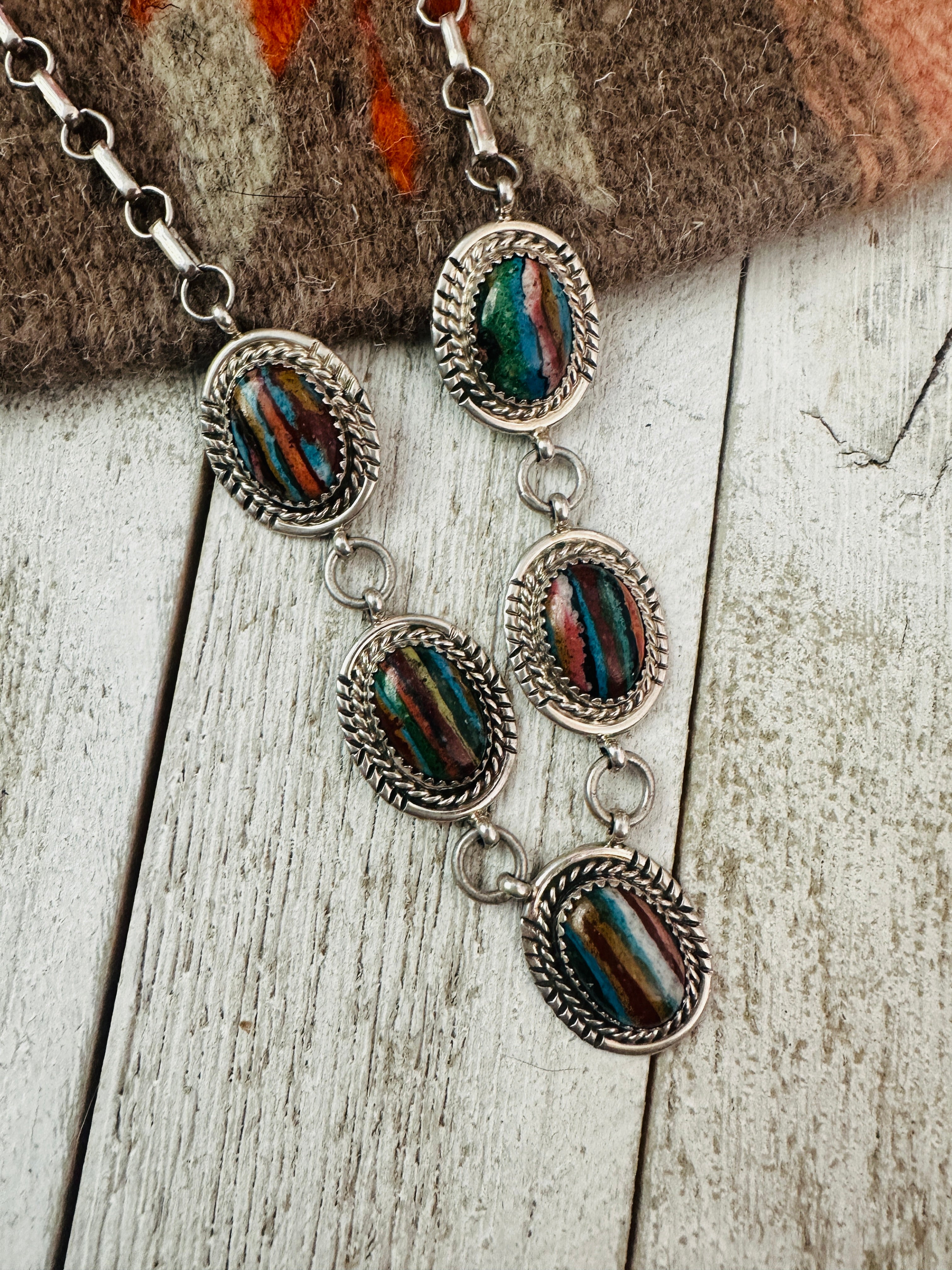 Navajo Rainbow Calsilica & Sterling Silver Necklace Set