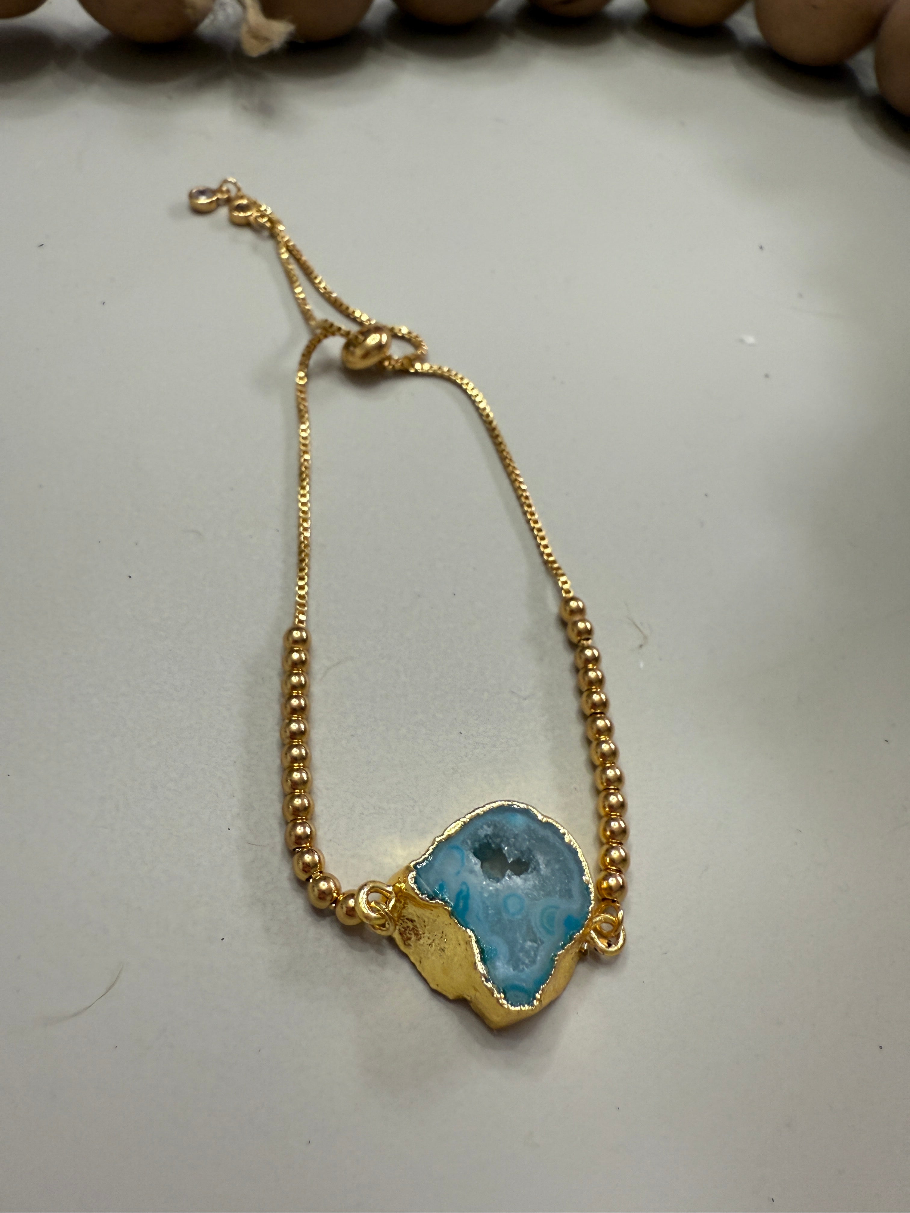 “The Golden Collection” Geo Necklace Handmade Gold Plated Agate Bracelet