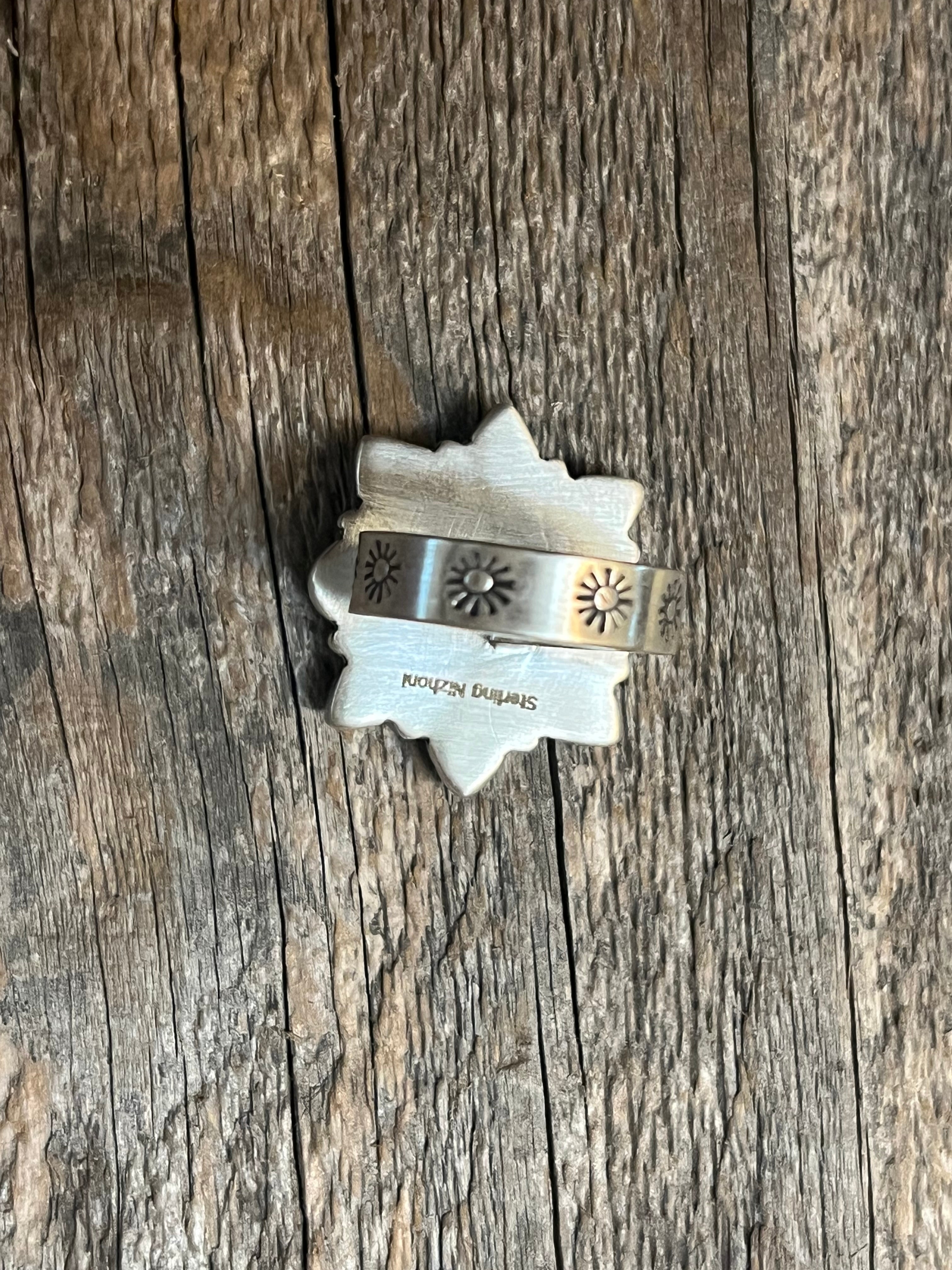 Handmade Kingman Turquoise Cluster Sterling Silver Adjustable Ring (03)