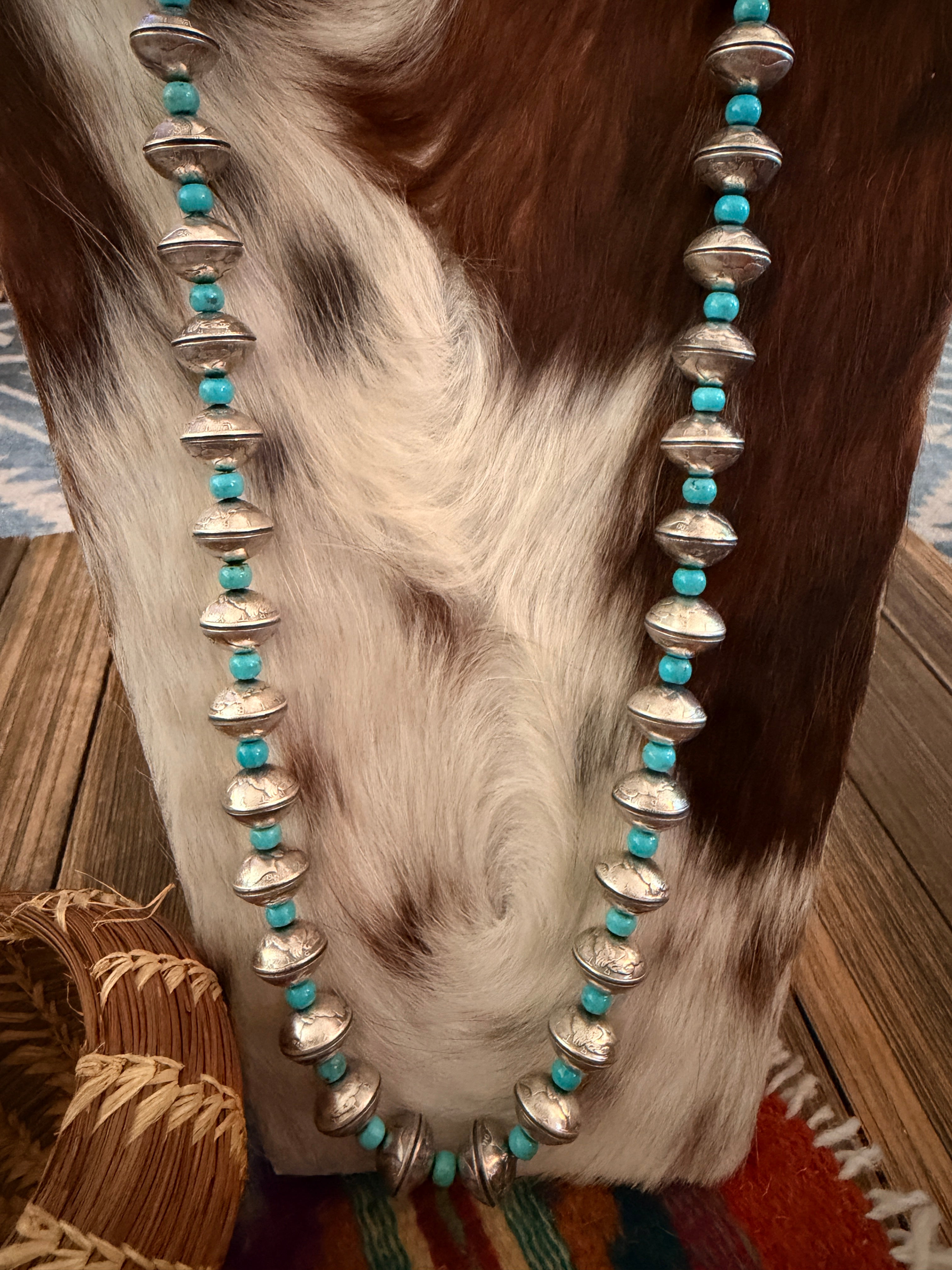Handcrafted Turquoise & Sterling Silver Liberty Dime Beaded Necklace by James McCabe