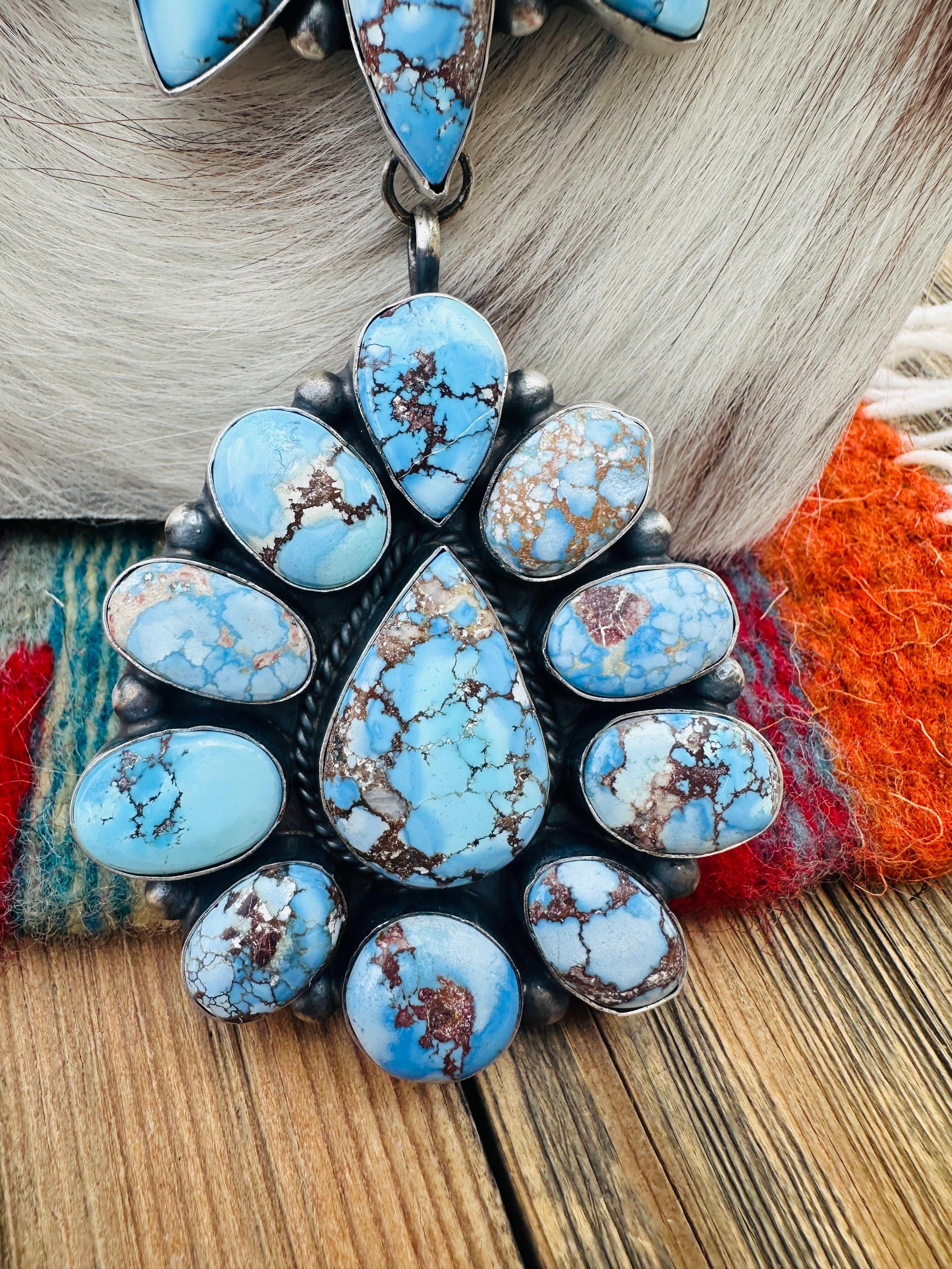 Handcrafted Golden Hills Turquoise & Sterling Silver Necklace and Earring Set by Hiram Largo
