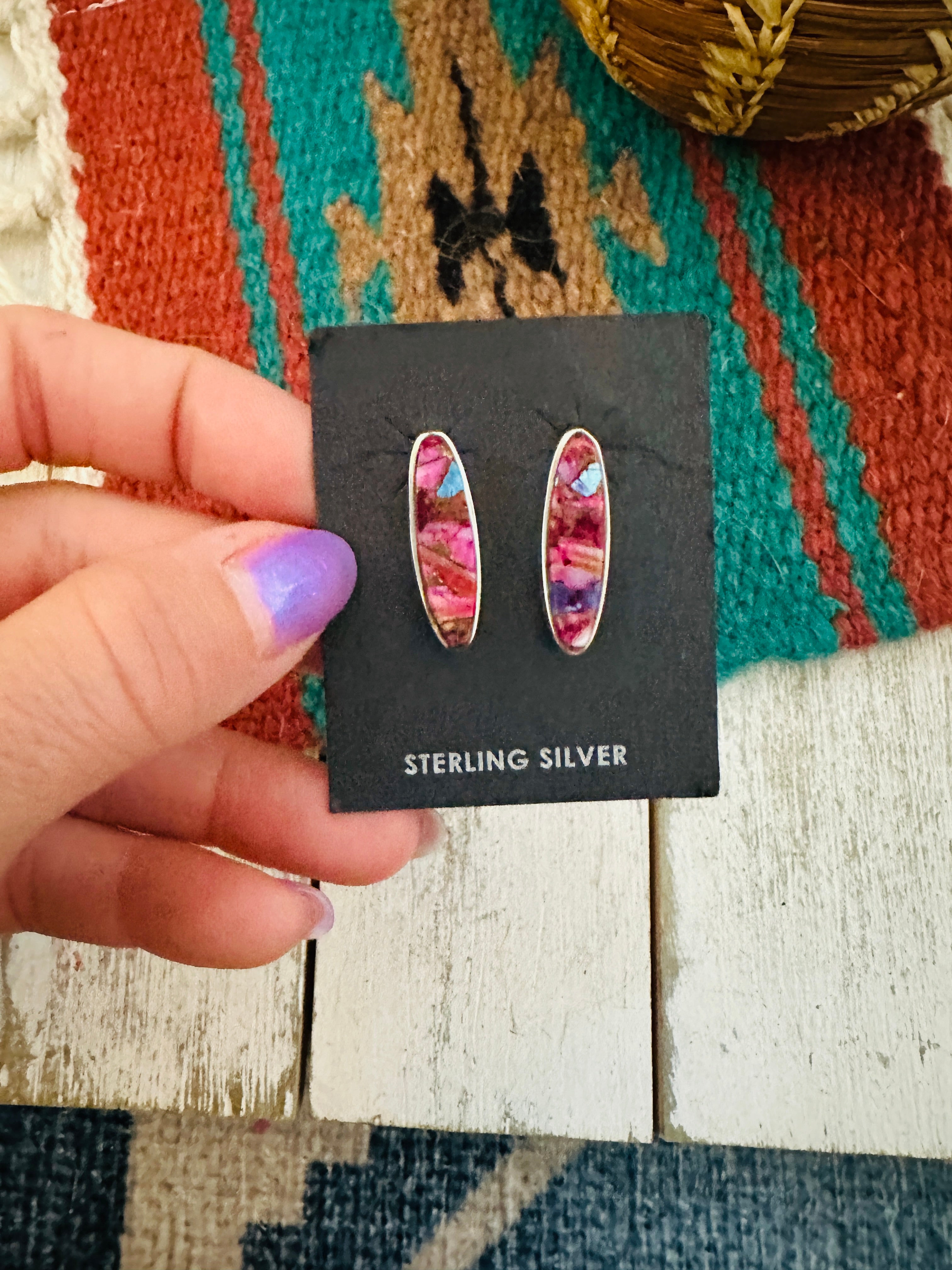 Navajo Pink Dream Mojave & Sterling Silver Oval Post Earrings