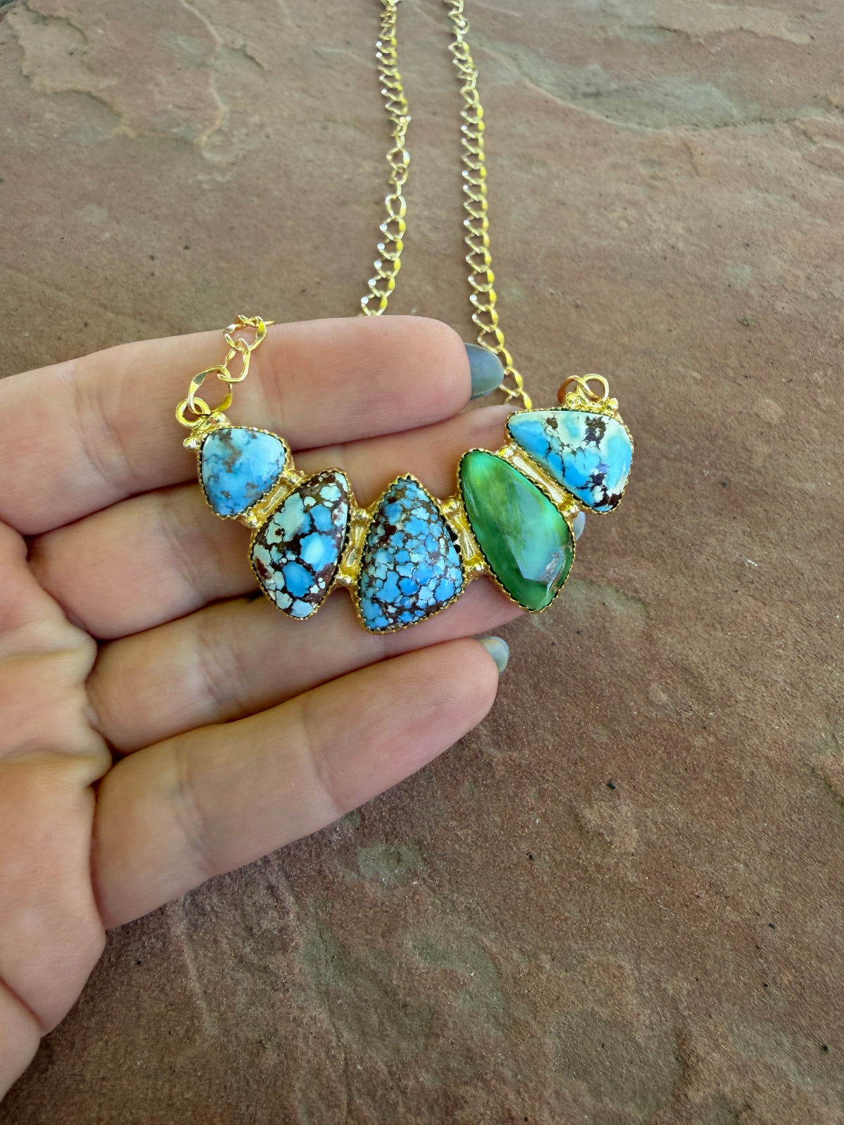 “The Golden Collection” Handmade Natural Golden Hills, Sonoran Turquoise Gold Plated Necklace STYLE 4