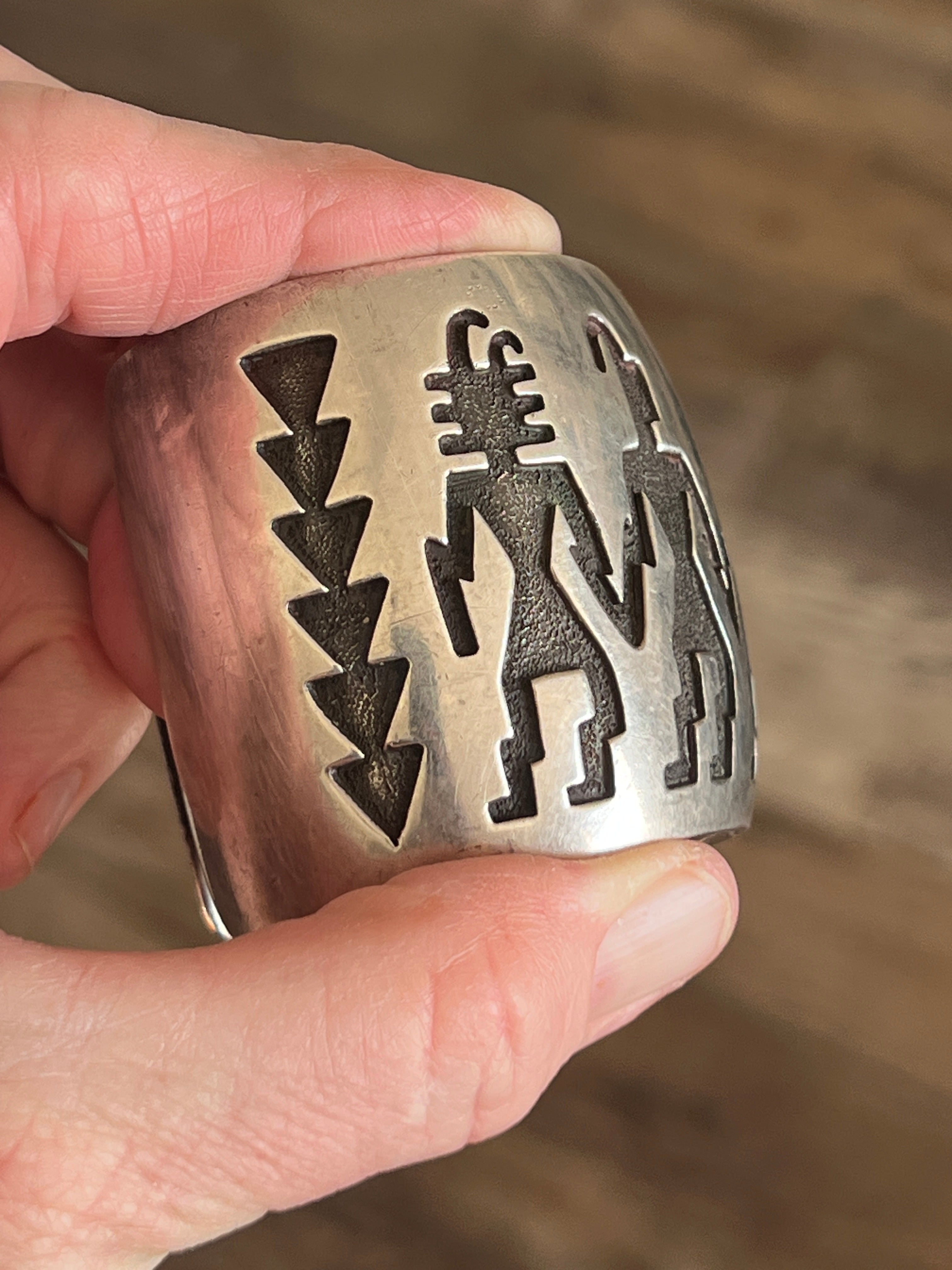 Handcrafted Vintage Sterling Silver Hopi Petroglyph Cuff