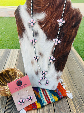 Handcrafted Queen Pink Conch & Sterling Silver Naja Necklace and Earring Set