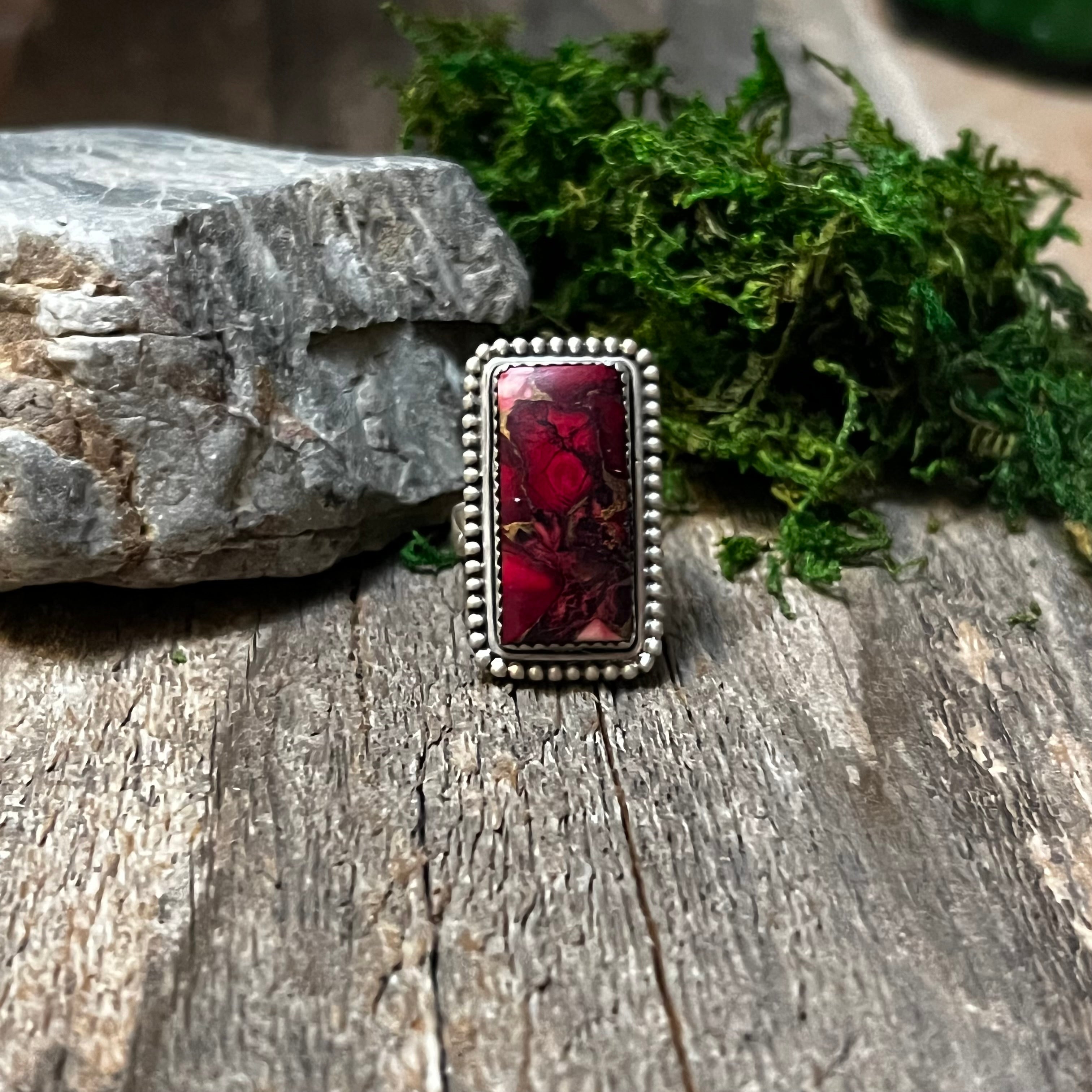 Handmade Sterling Silver Rose Dahlia Rectangle Ring