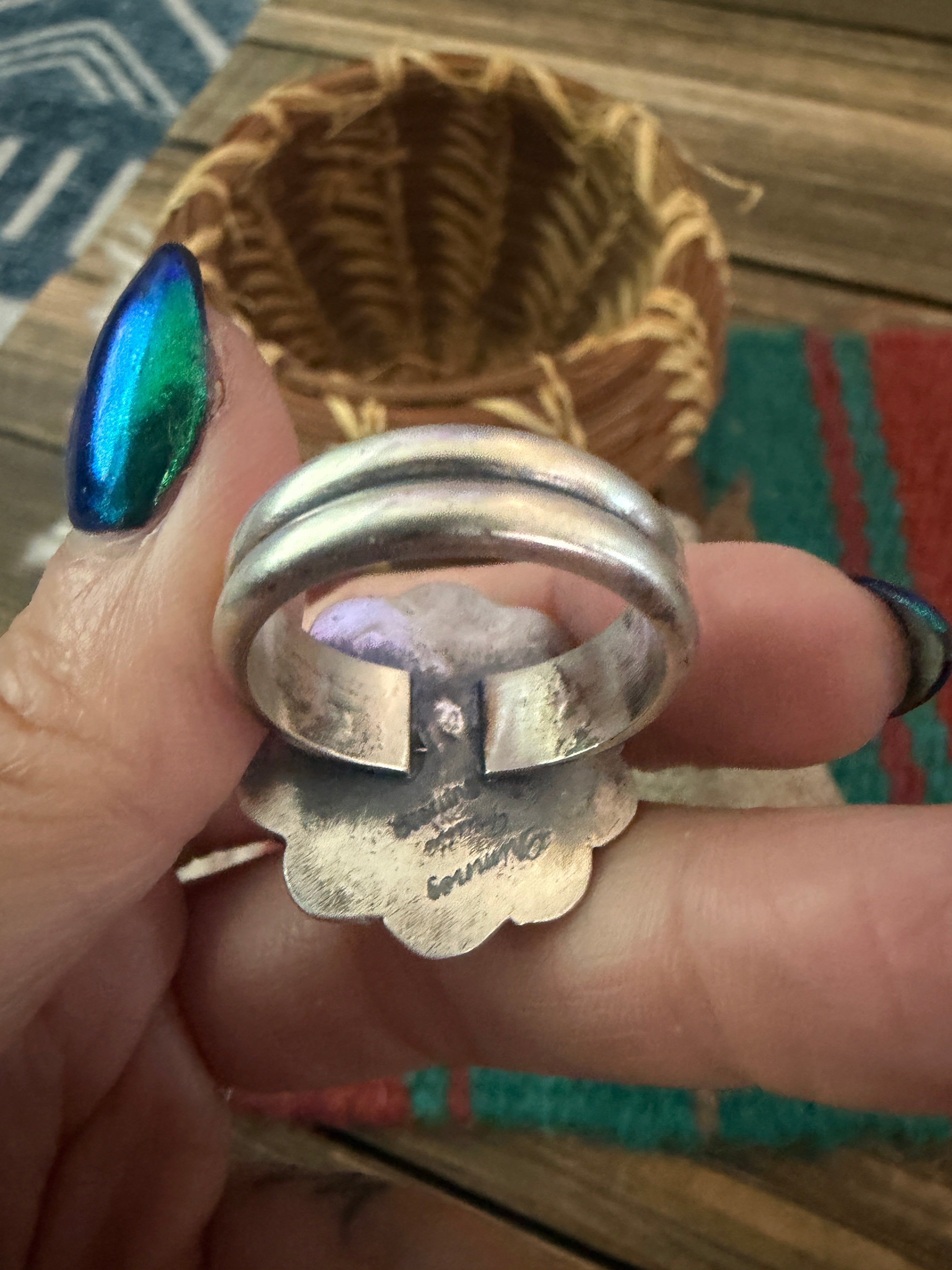 Handcrafted Palomino Turquoise and Sterling Silver Flower Ring size 9 by Chimney Butte
