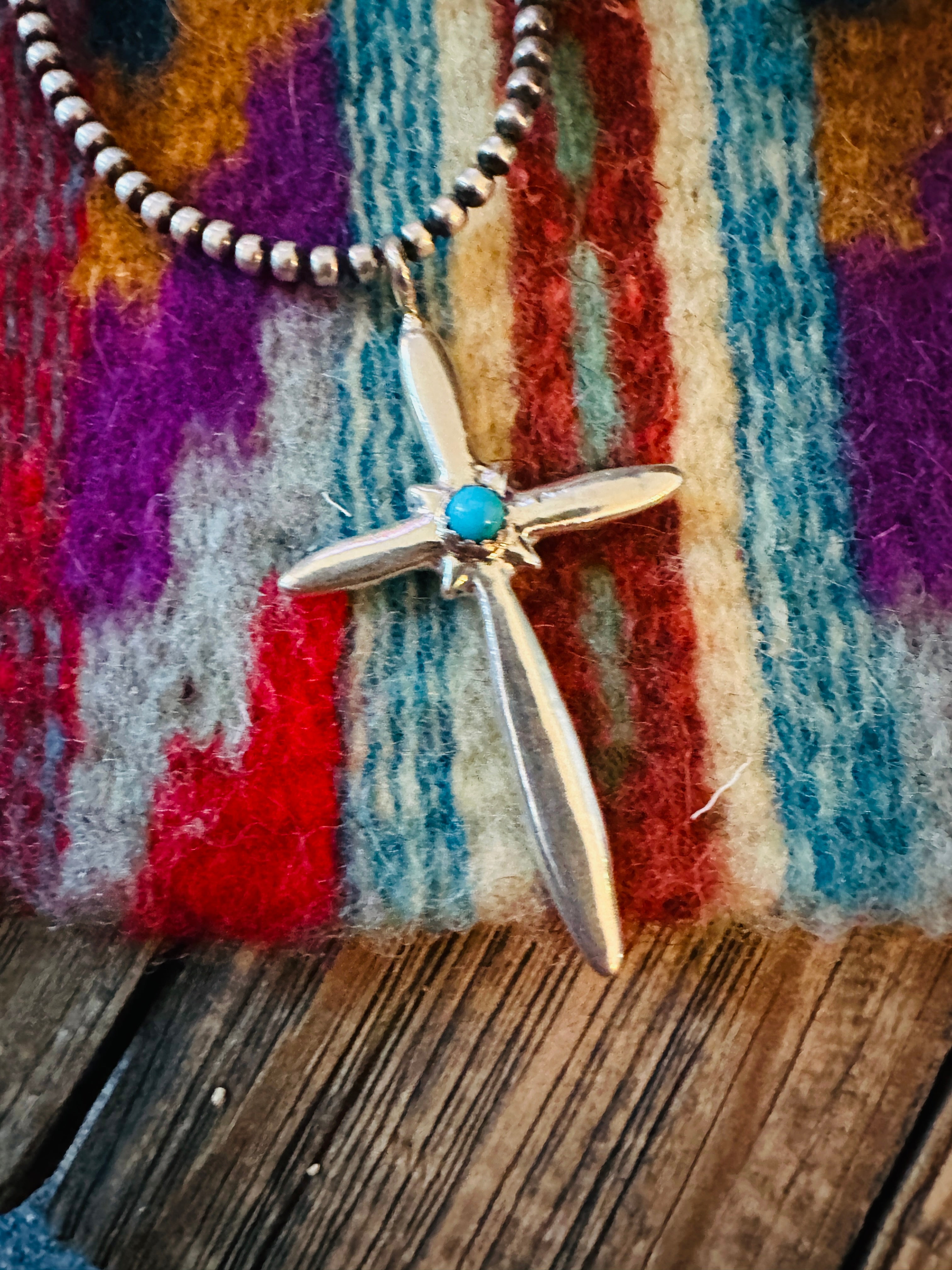 Handcrafted Sterling Silver & Turquoise Cross Pendant