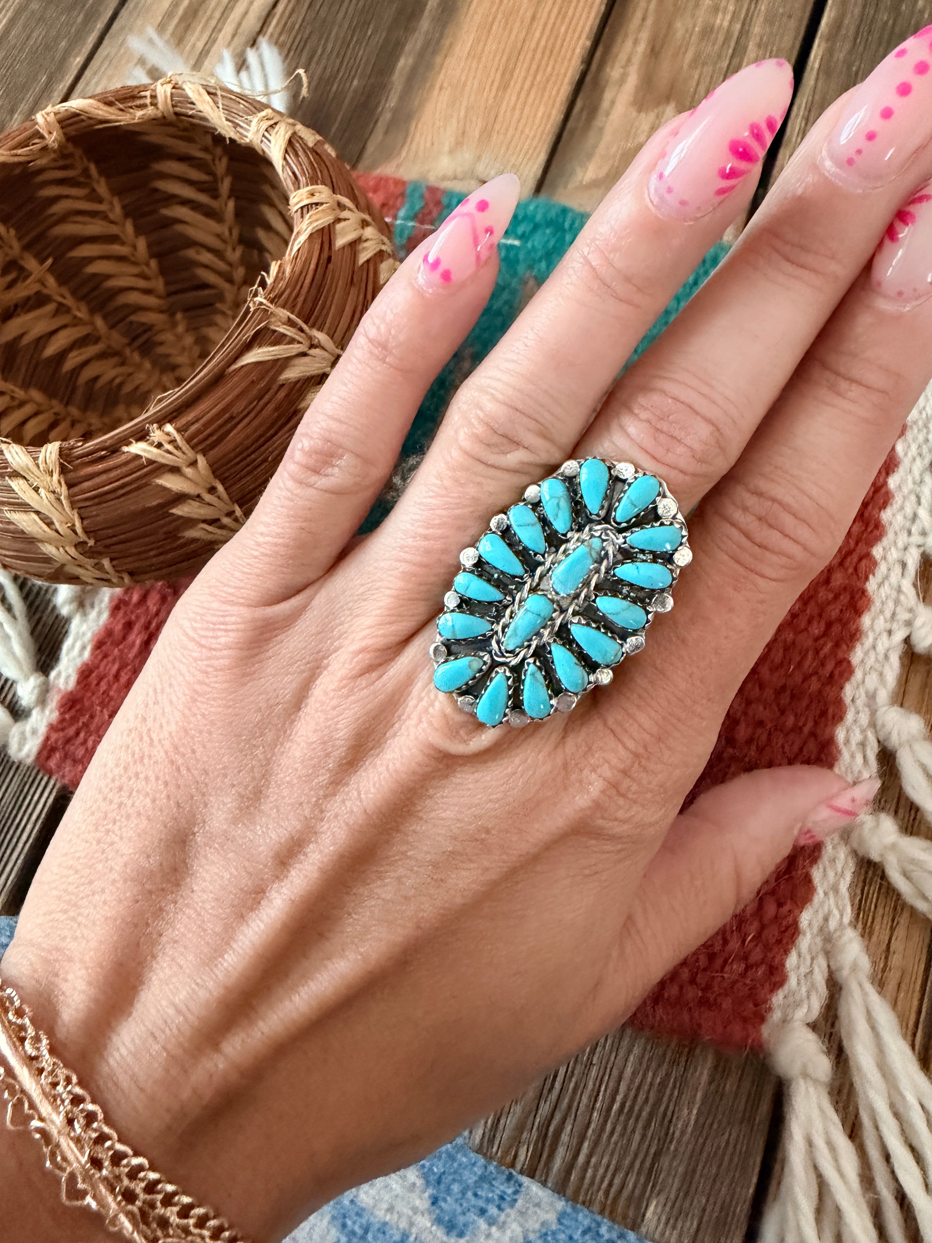 Handcrafted Turquoise & Sterling Silver Cluster Ring