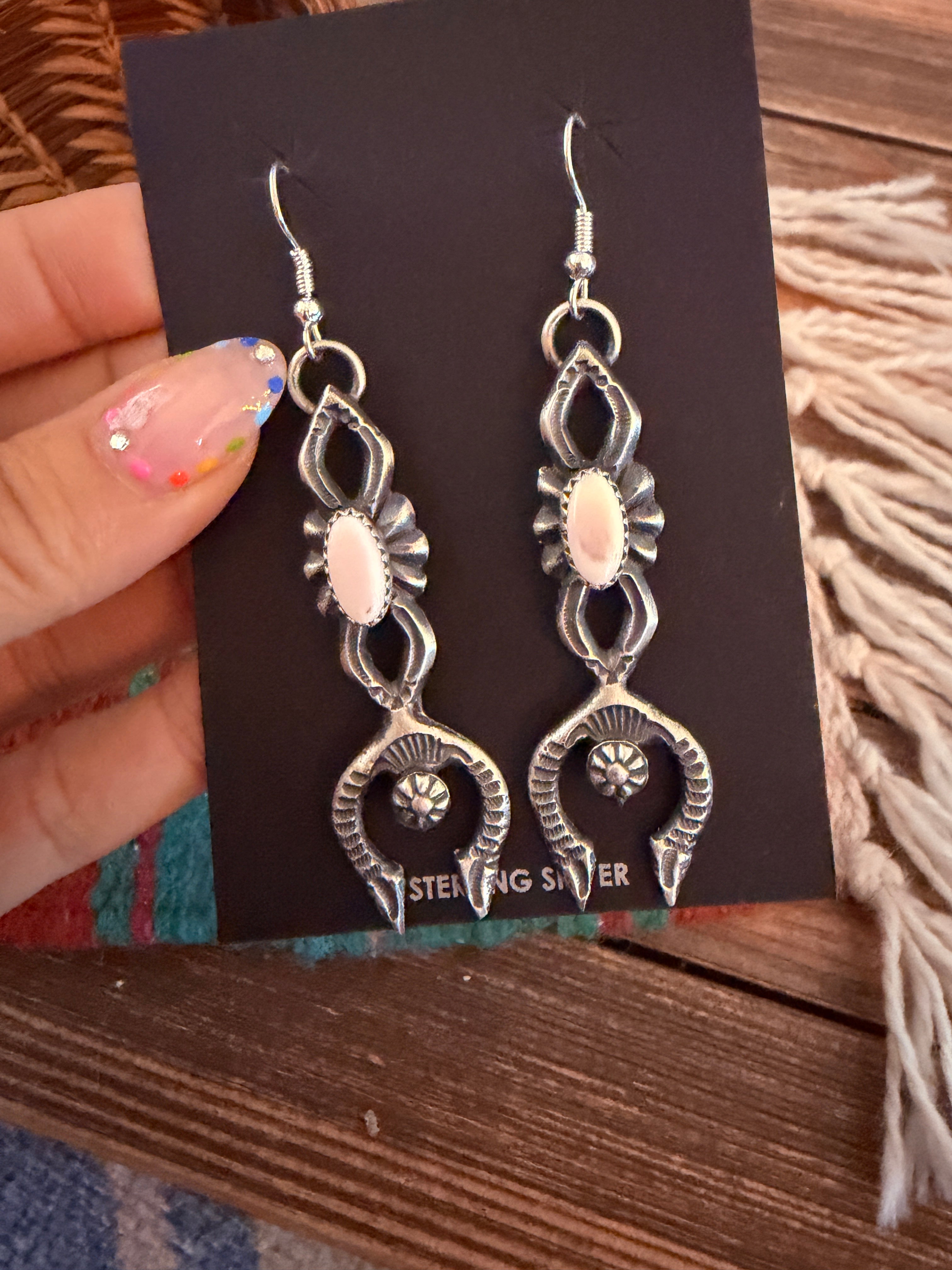 Handcrafted Queen Pink Conch & Sterling Silver Naja Dangle Earrings by Kevin Billah