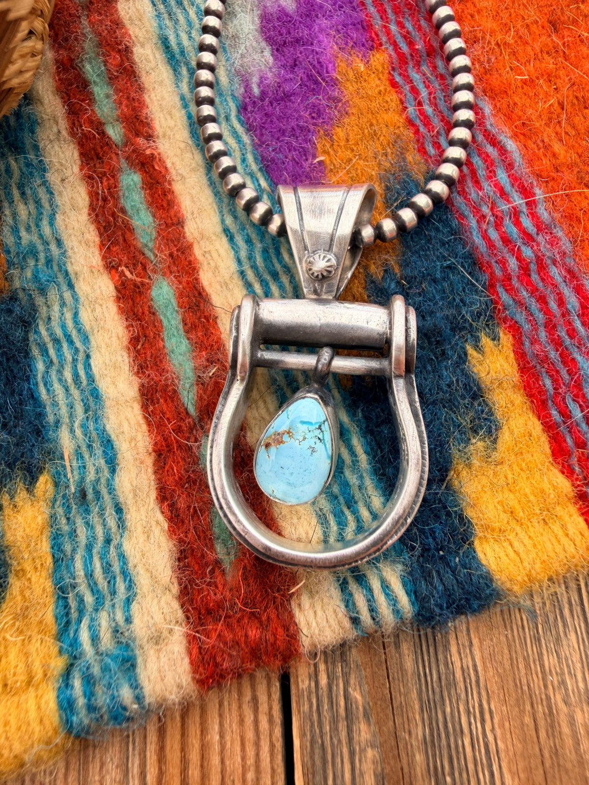 Handcrafted Sterling Silver & Turquoise Stirrup Pendant by Charles Johnson