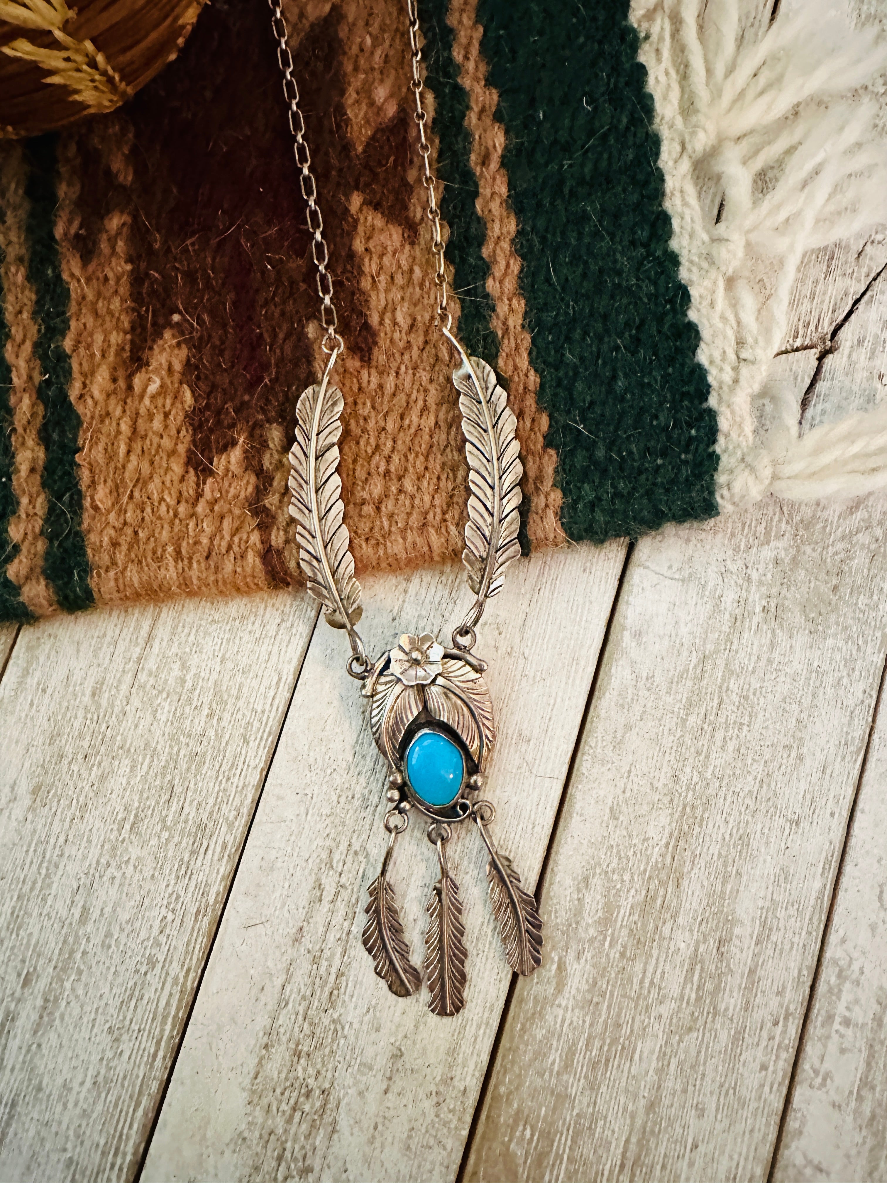 Vintage Old Pawn Navajo Turquoise & Sterling Silver Necklace