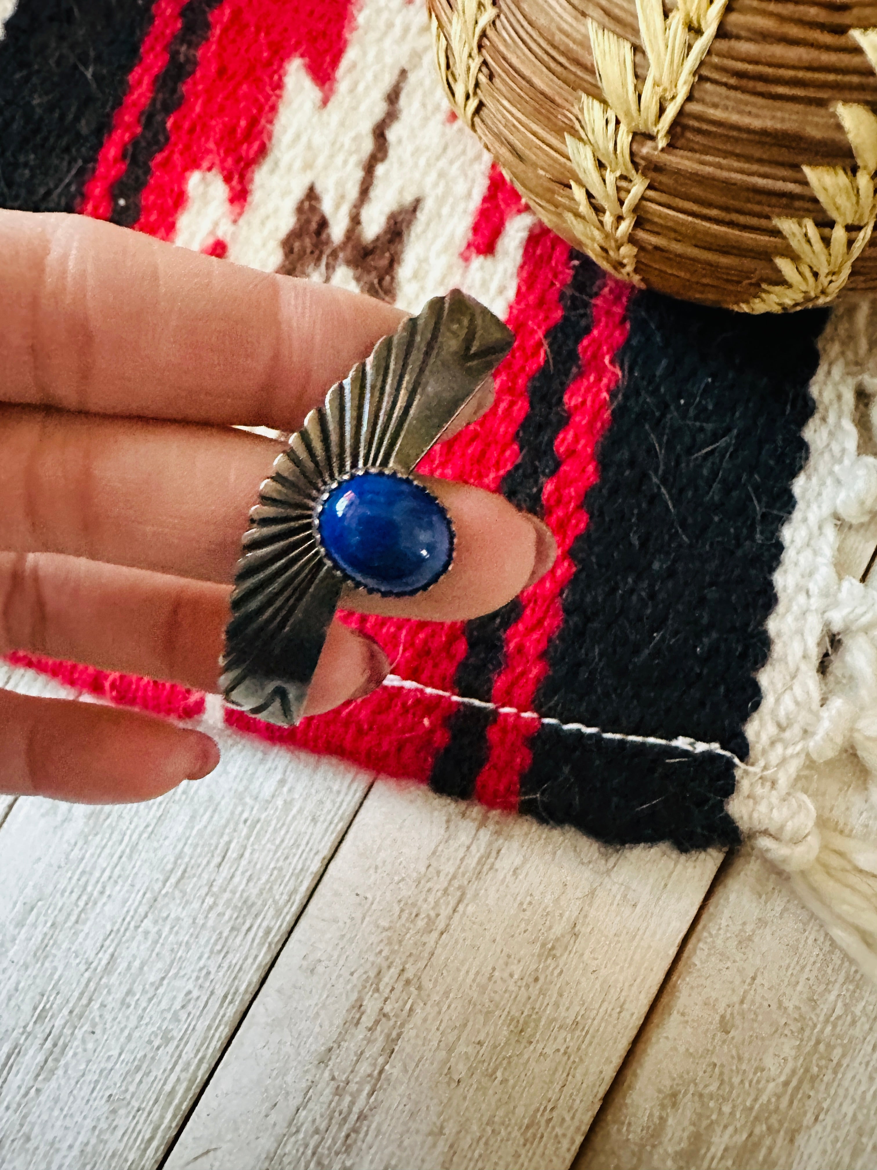 Old Pawn Navajo Sterling Silver & Lapis Cuff Bracelet