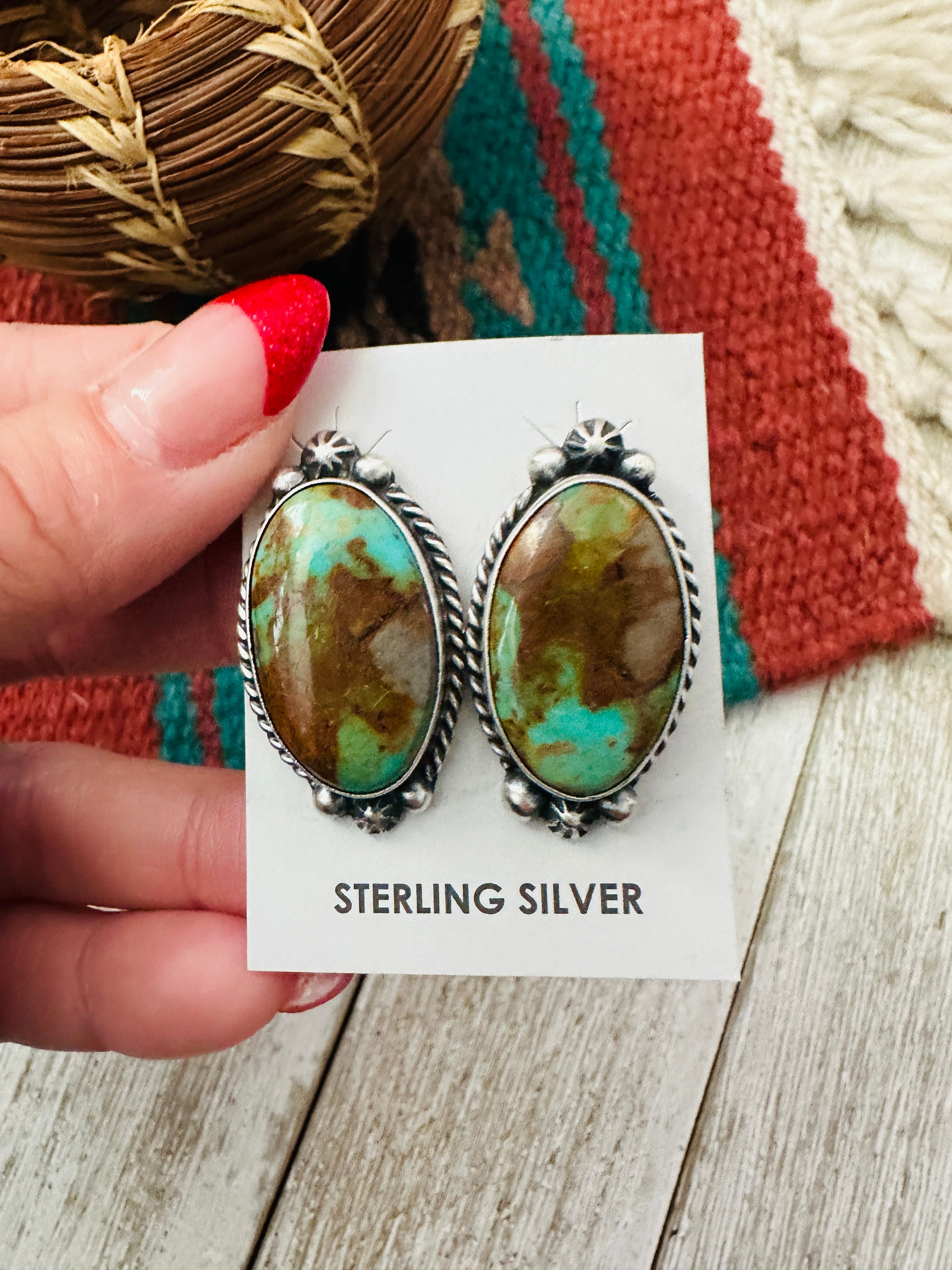 Handcrafted Turquoise & Sterling Silver Post Earrings