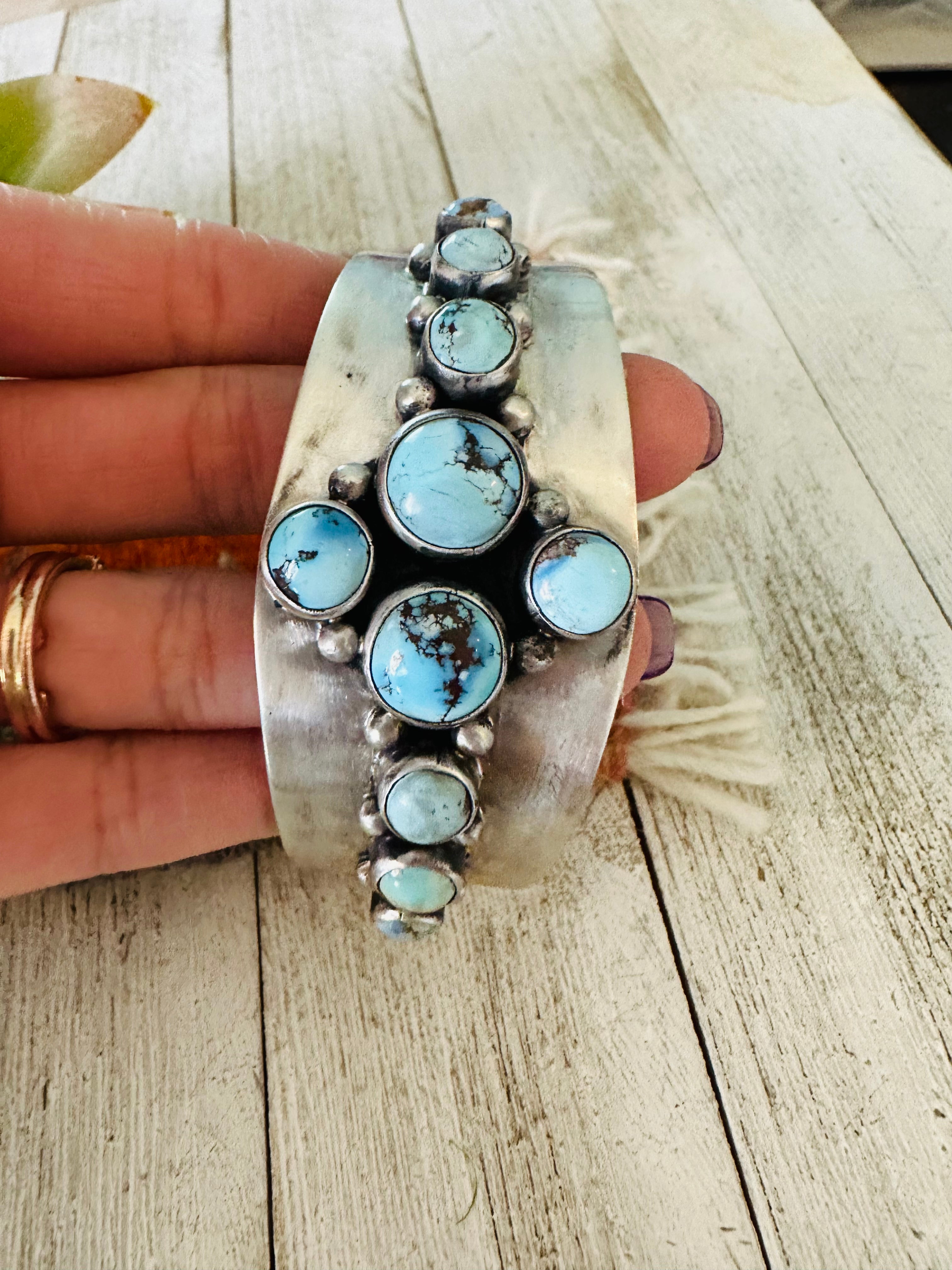 Navajo Golden Hills Turquoise & Sterling Silver Cuff Bracelet