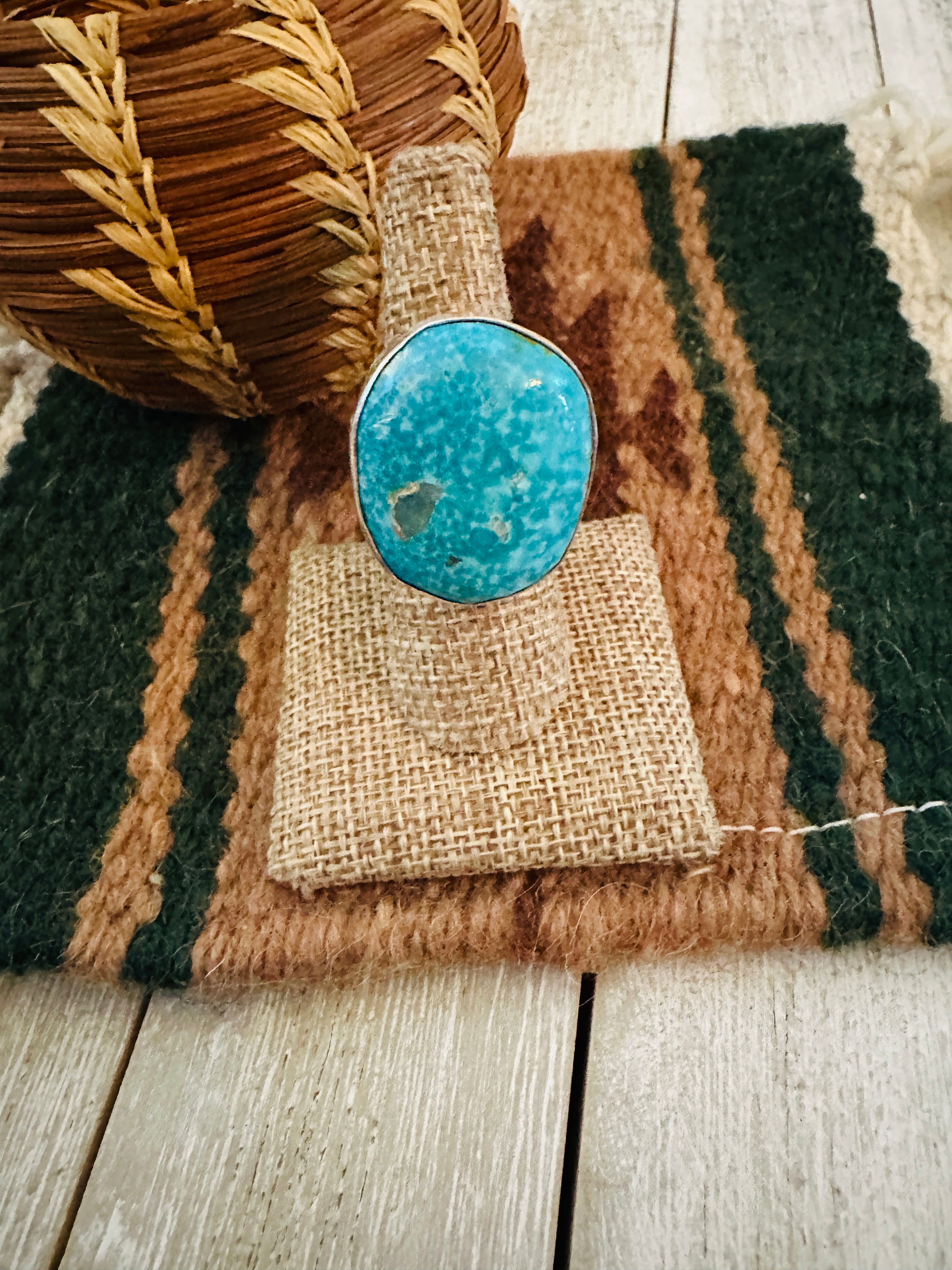 Old Pawn Handcrafted Turquoise & Sterling Silver Adjustable Ring