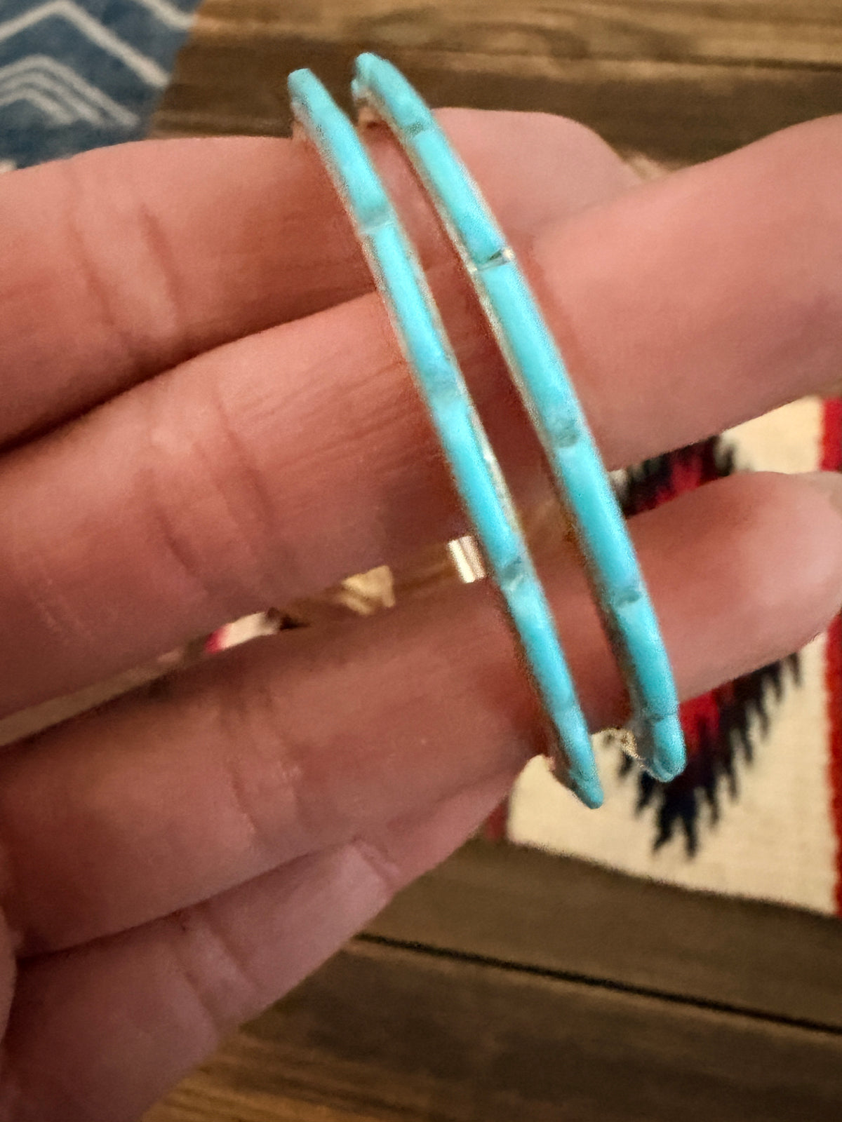 Handcrafted Turquoise & Sterling Silver Hoop Earrings by Federico Jimenez