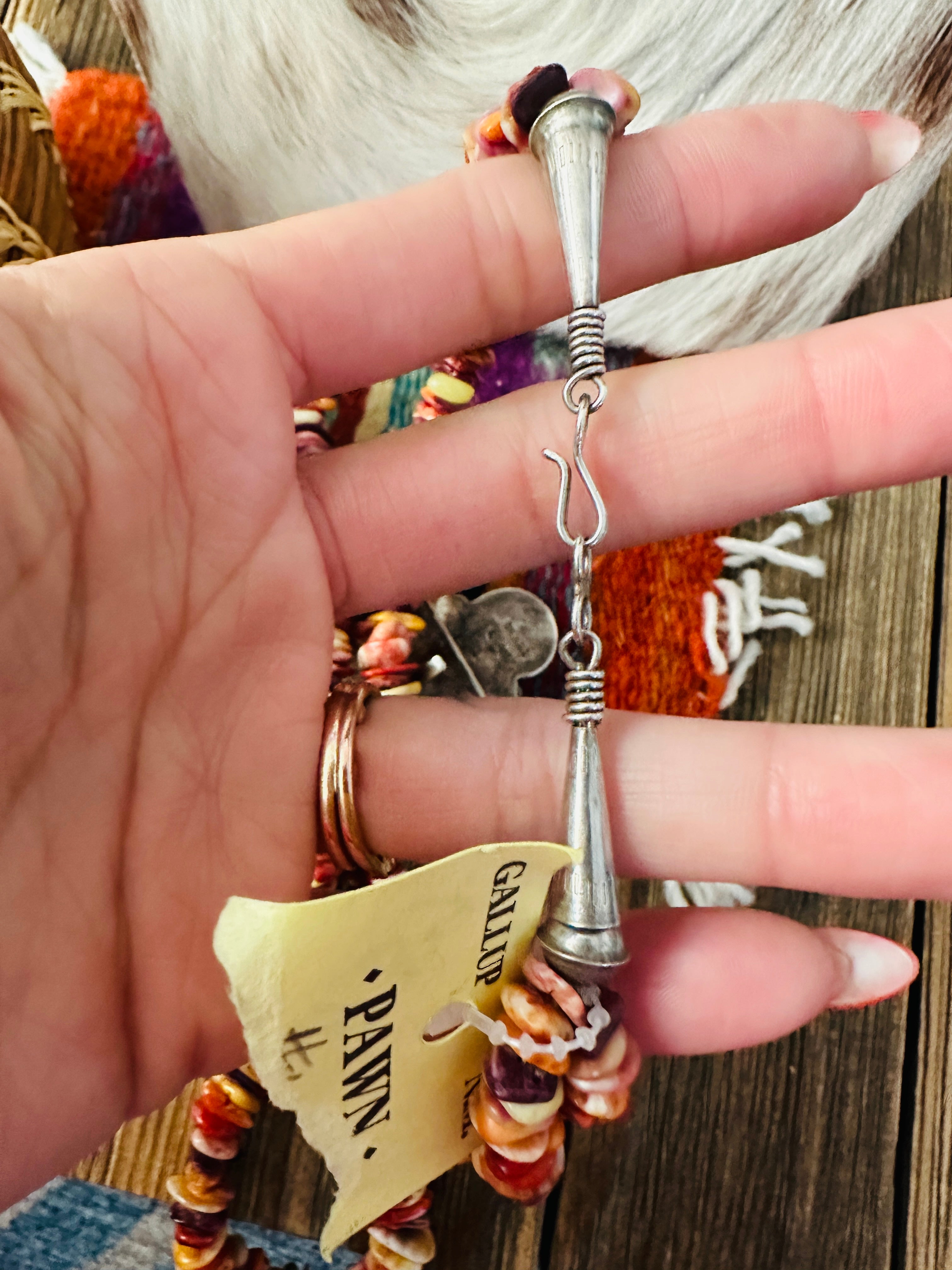 Old Pawn Vintage Handcrafted Multi Stone & Sterling Silver Beaded Necklace