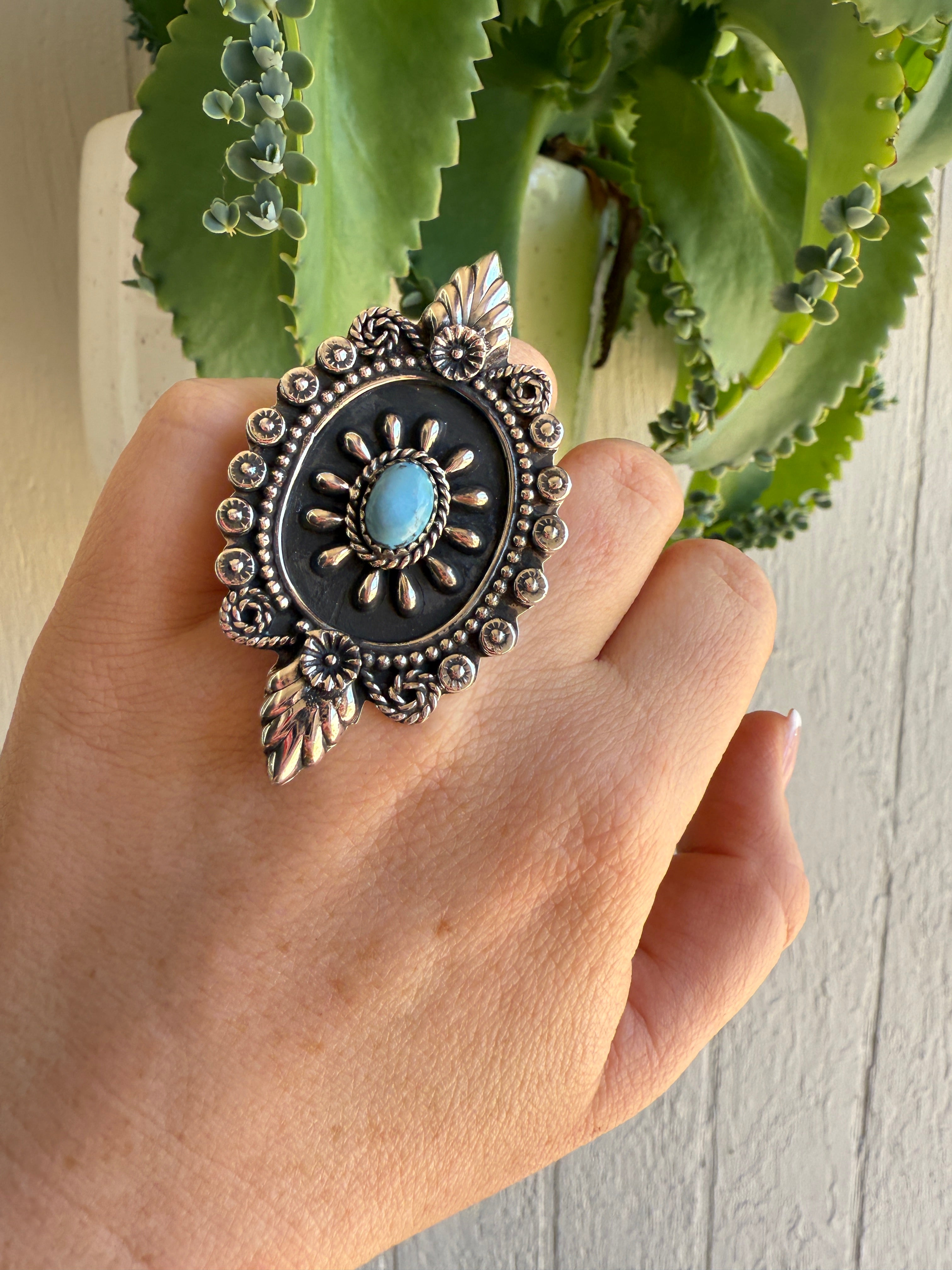 Beautiful Handmade Golden Hills Turquoise And Sterling Silver Adjustable Statement Ring